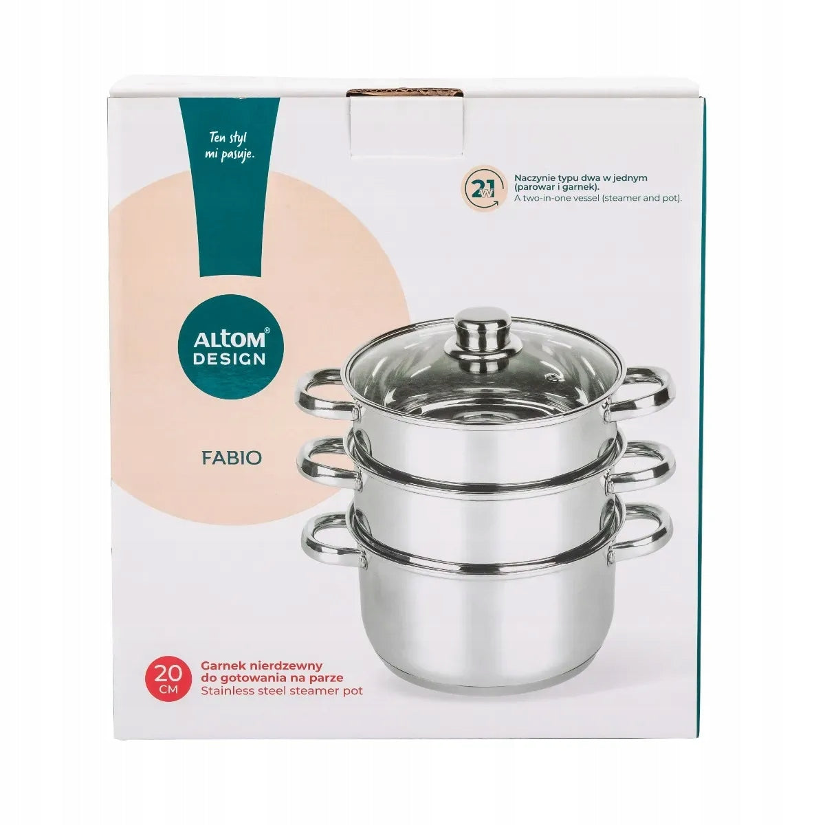 STAINLESS STEEL STEAMING POT 20 CM FABIO SILVER STEEL WITH CARTRIDGE Packaging status original