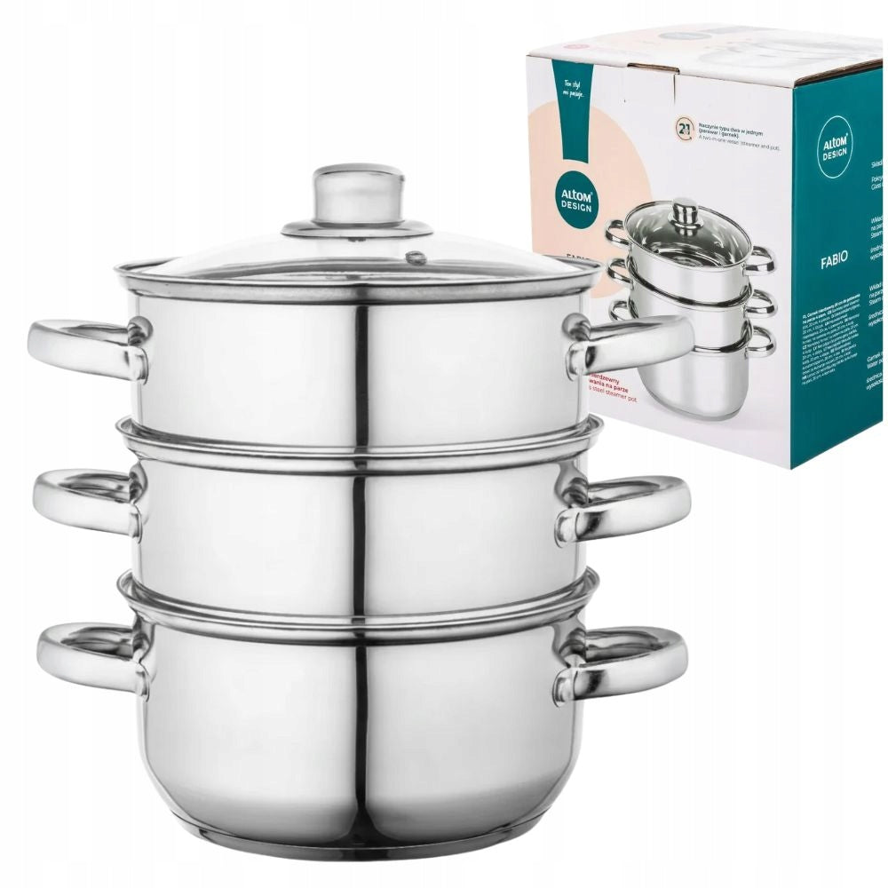 STAINLESS STEEL STEAMING POT 20 CM FABIO SILVER STEEL WITH CARTRIDGE