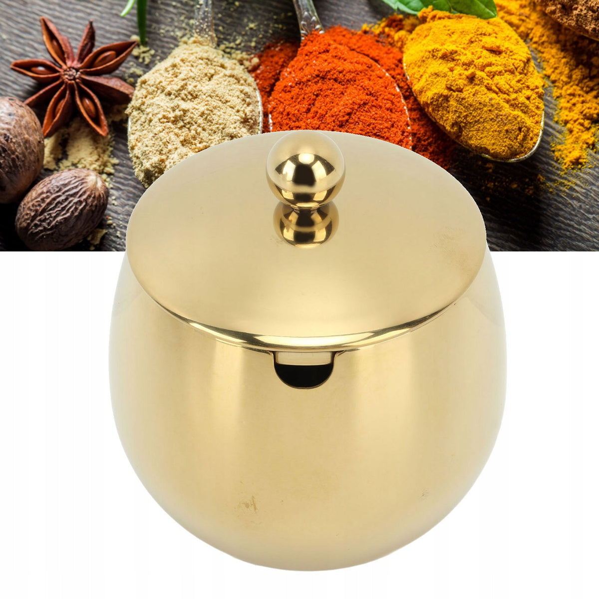 STAINLESS STEEL SUGAR BOWL SPICE JAR WITH LID Packaging status original