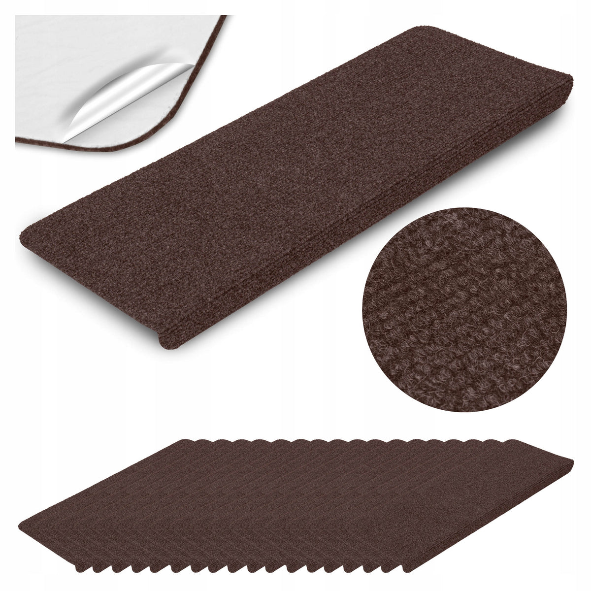 STAIR COVERS STEPS RUGS BROWN SELF-ADHESIVE NON-SLIP x15