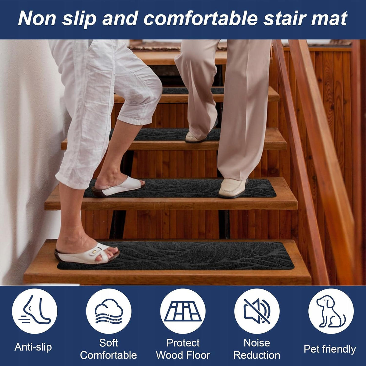 STAIR MATS 15 PCS NON-SLIP SELF-ADHESIVE 55X19 CM Length 19 cm