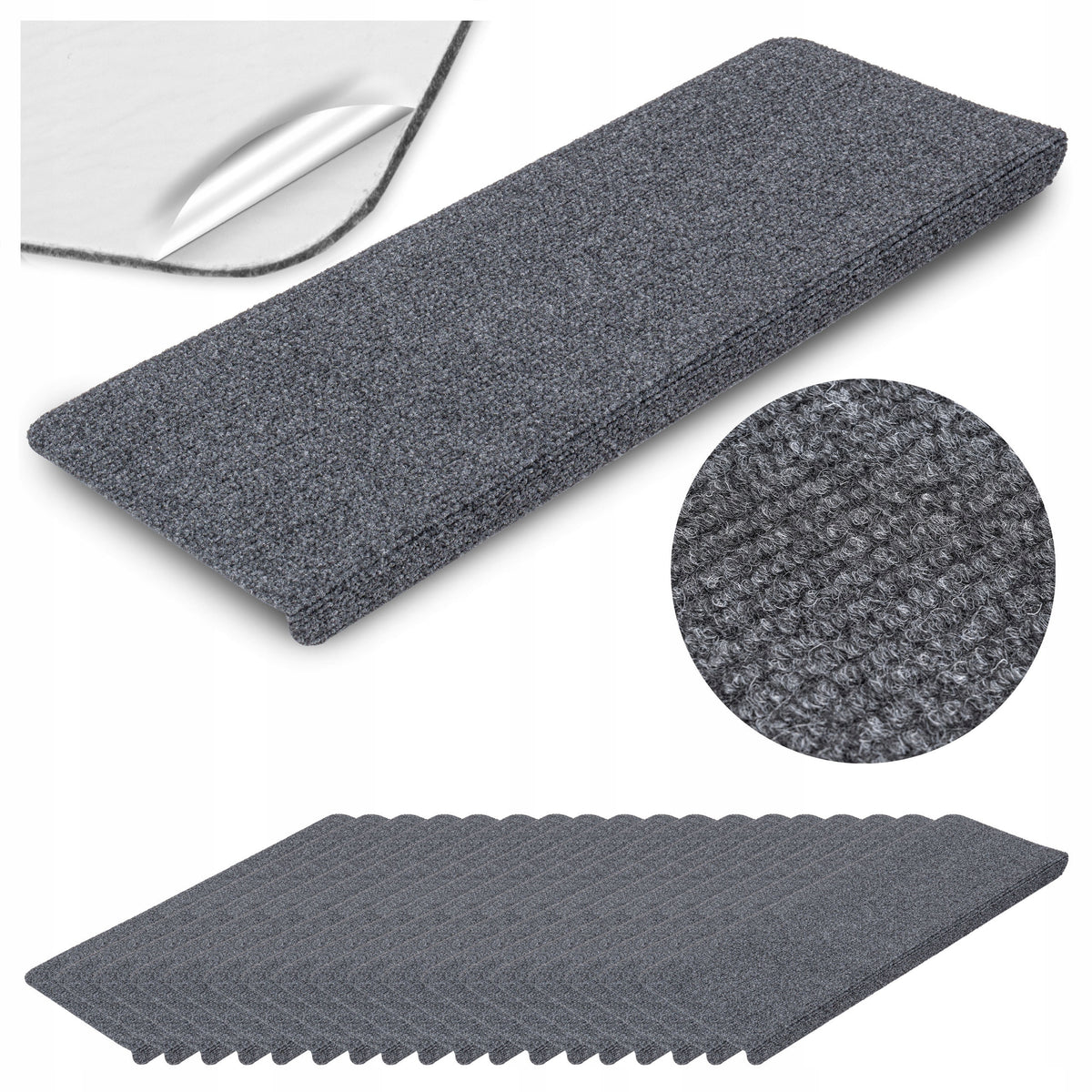 STAIR RUGS STEPS SELF ADHESIVE GRAPHITE NON-SLIP 15 PACK