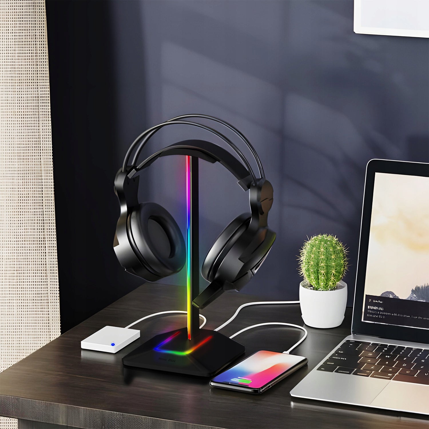 STAND GAMING HEADPHONE HOLDER BACKLIGHT RGB + 2X USB Packaging status original