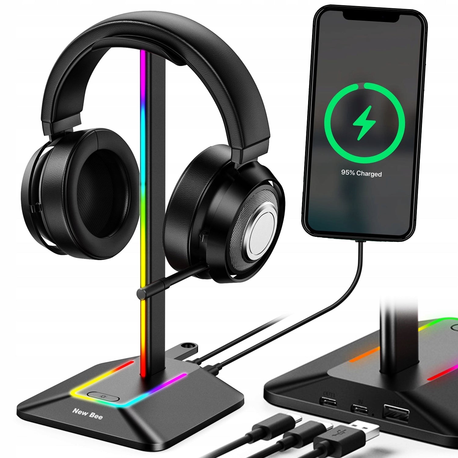 STAND GAMING HEADPHONE HOLDER BACKLIGHT RGB + 2X USB