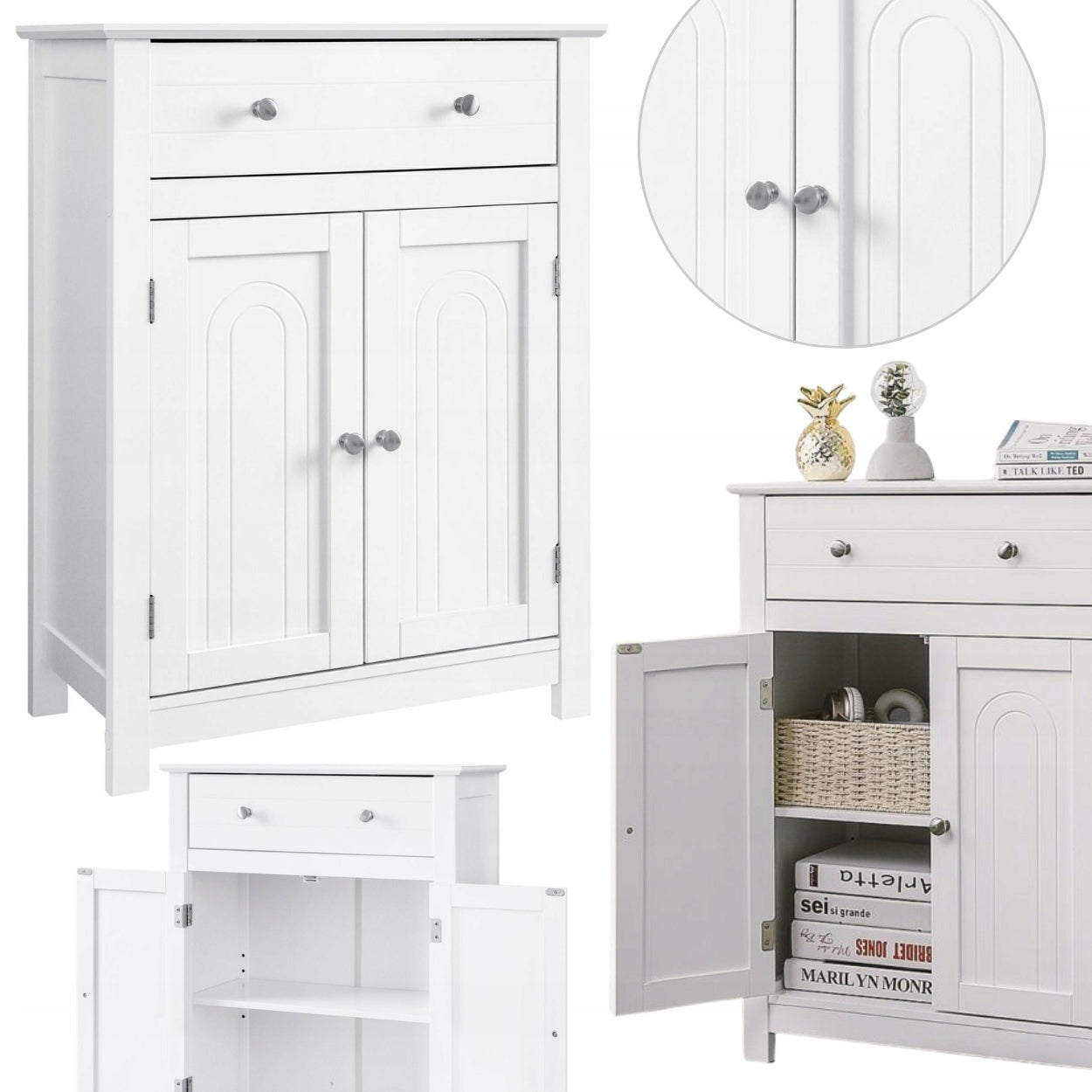 STANDING CABINET WITH DRAWER white lockable with shelves FOR BATHROOM FOR HALLWAY
