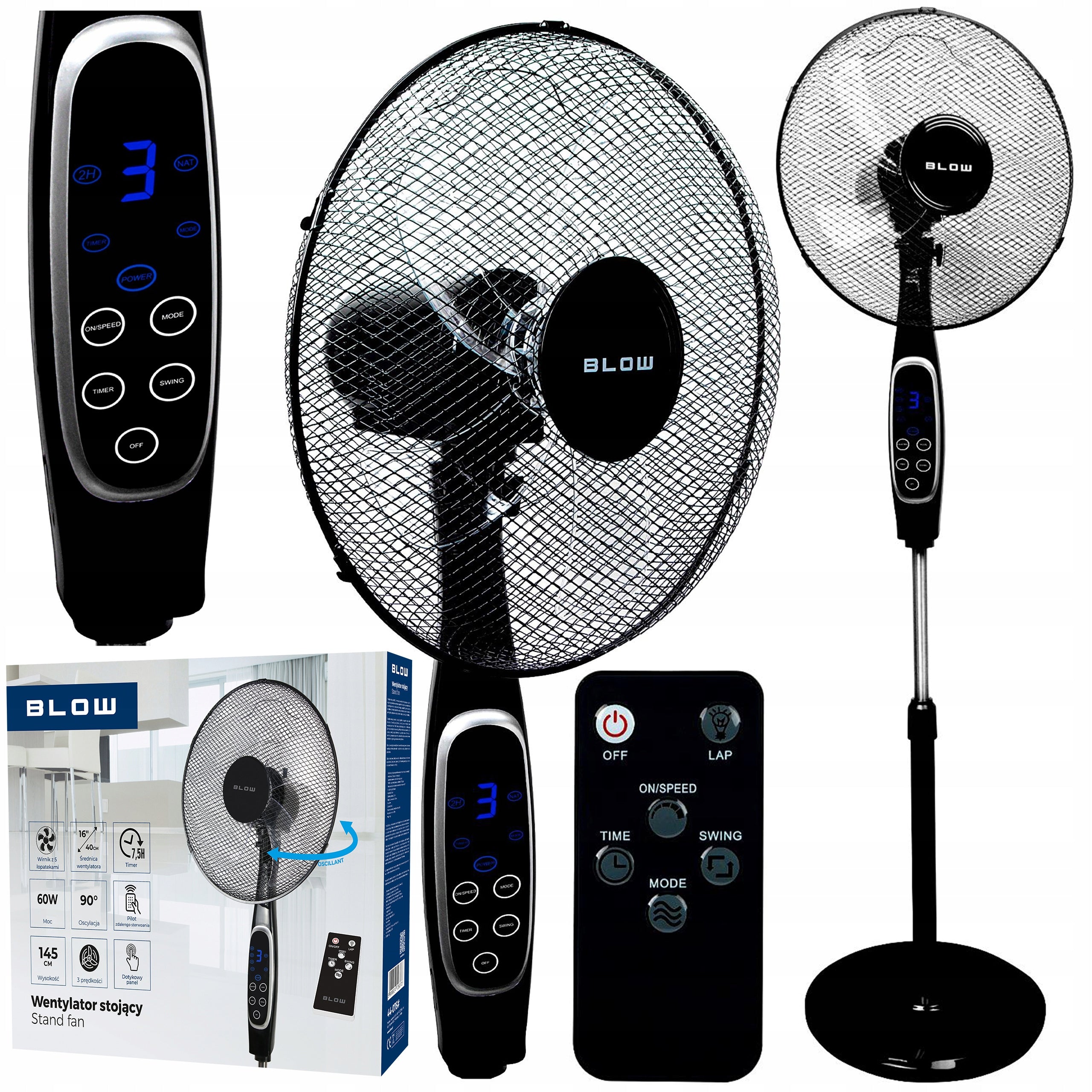 STANDING FAN FLOOR FAN QUIET POWERFUL 3 MODES FOR HOME 60W REMOTE CONTROL