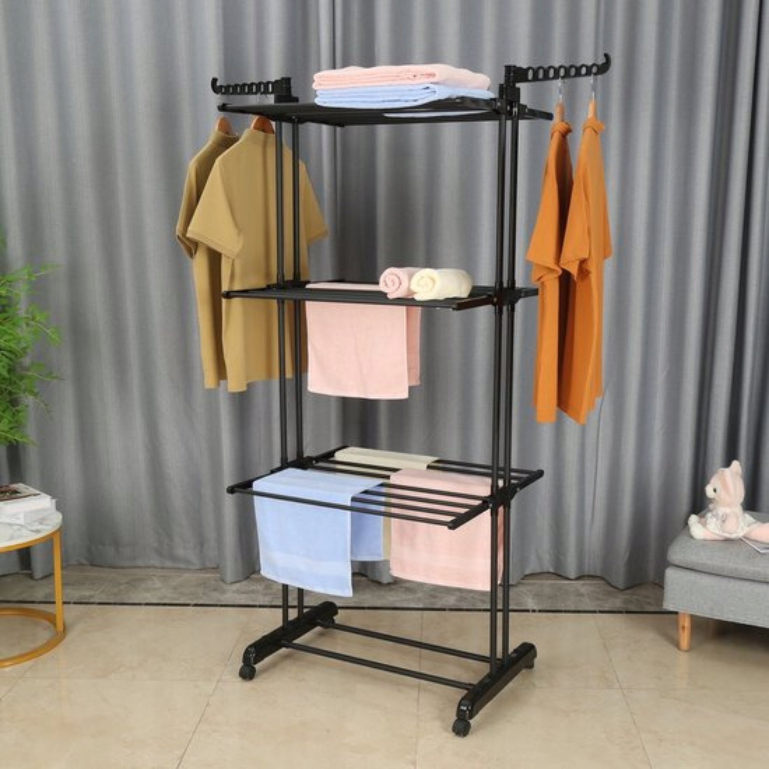 STANDING VERTICAL LAUNDRY DRYER FOLDING BLACK FOR LAUNDRY CLOTHES XXL Unfolded width 70 cm