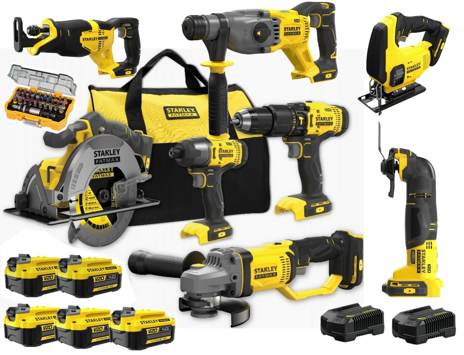 STANLEY COMBO V20 TOOL SET 8PCS 18V 5x4AH