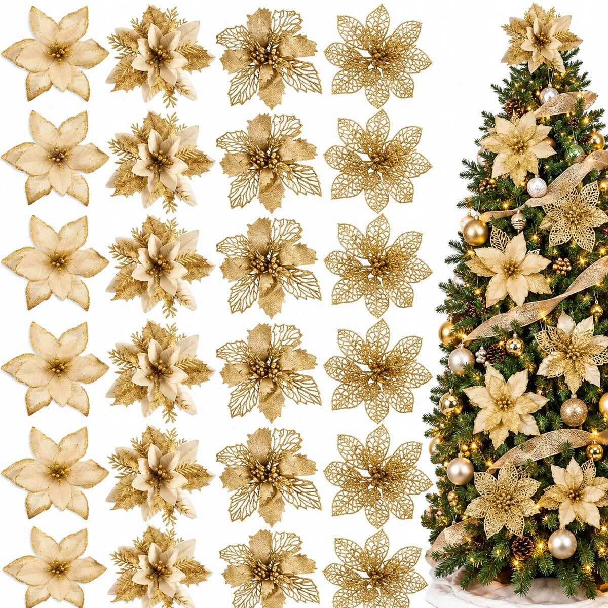 STAR OF BETHLEHEM FOR CHRISTMAS TREE REED ORNAMENT CHRISTMAS GOLD 24PCS