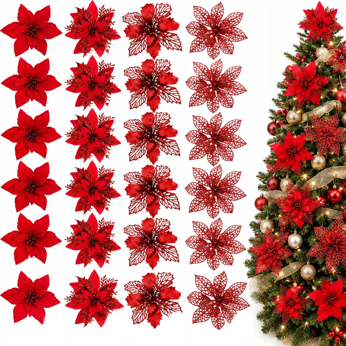 STAR OF BETHLEHEM FOR CHRISTMAS TREE REED ORNAMENT CHRISTMAS RED 24PCS