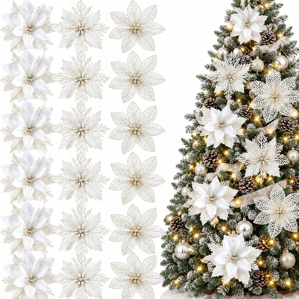 STAR OF BETHLEHEM FOR CHRISTMAS TREE REED ORNAMENT CHRISTMAS WHITE 18PCS