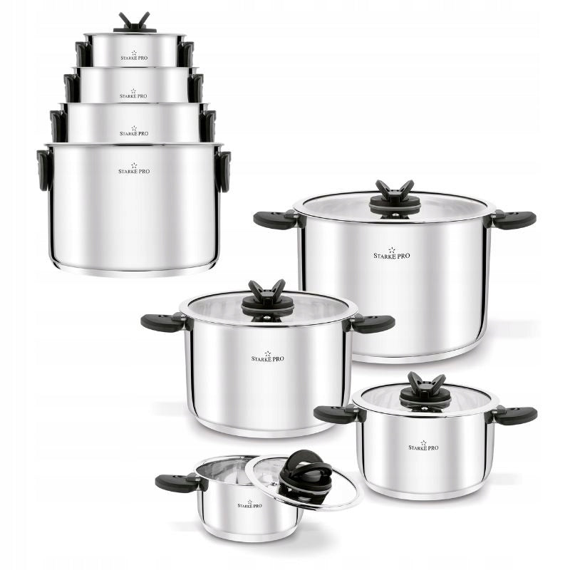 STARKE PRO Set of pots with folding handles Secare 8 elements
