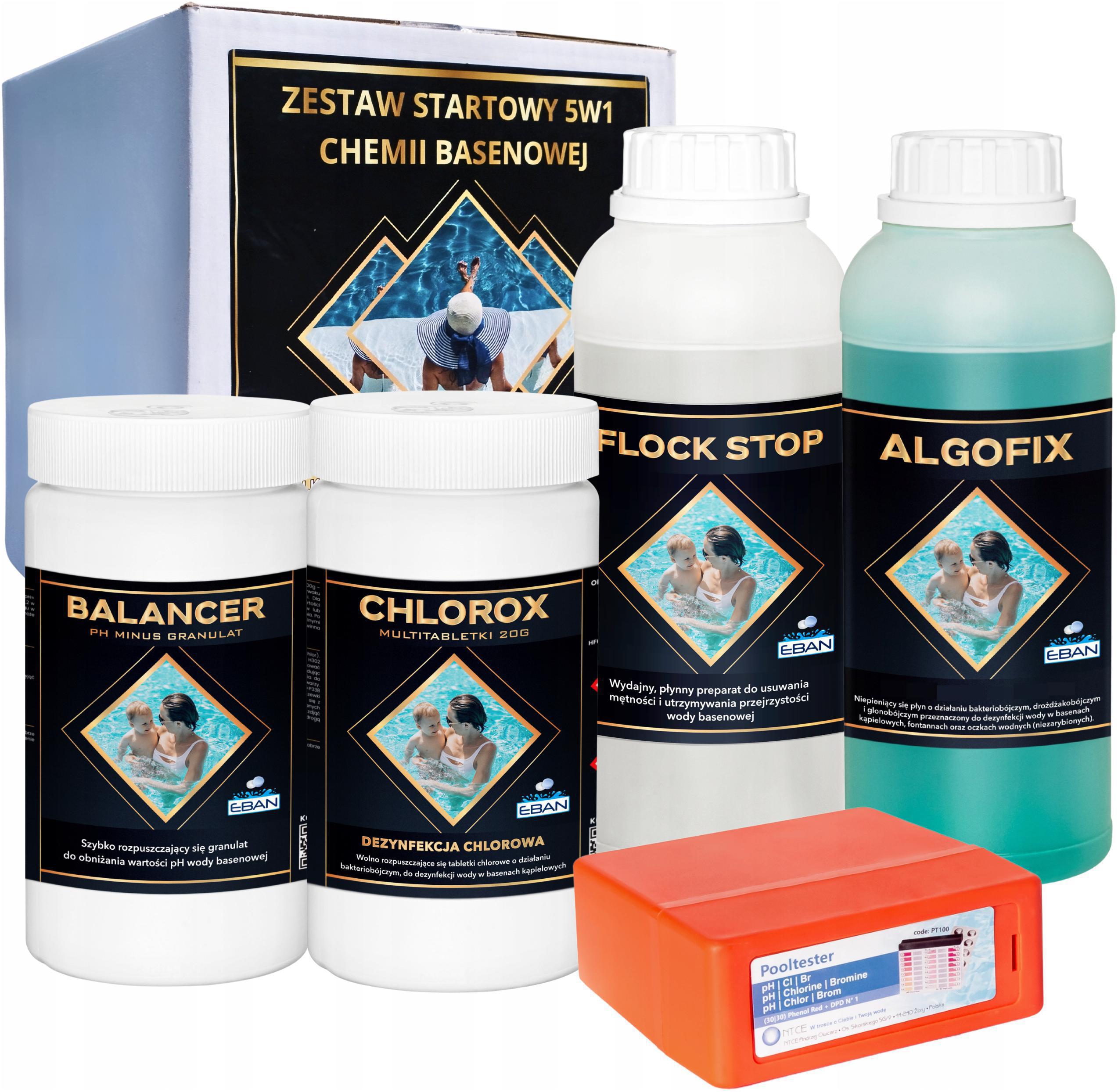 STARTER KIT 5in1 POOL CHEMISTRY FOR POOL CHLOR ALGOFIX FLOCK PH TESTER