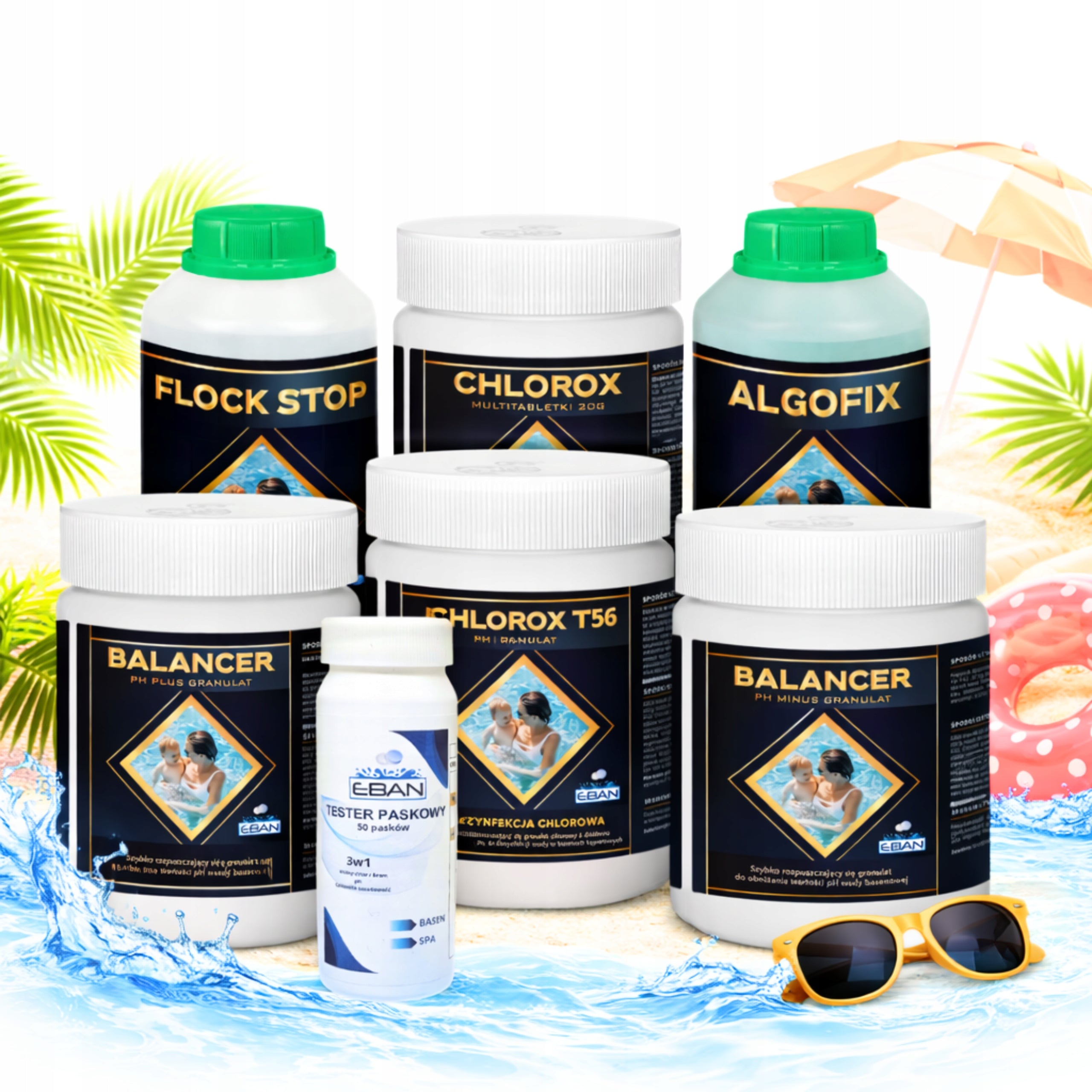 STARTER KIT 7in1 POOL CHEMISTRY FOR POOL CHLORINE SHOCK ALGOFIX PH TESTER