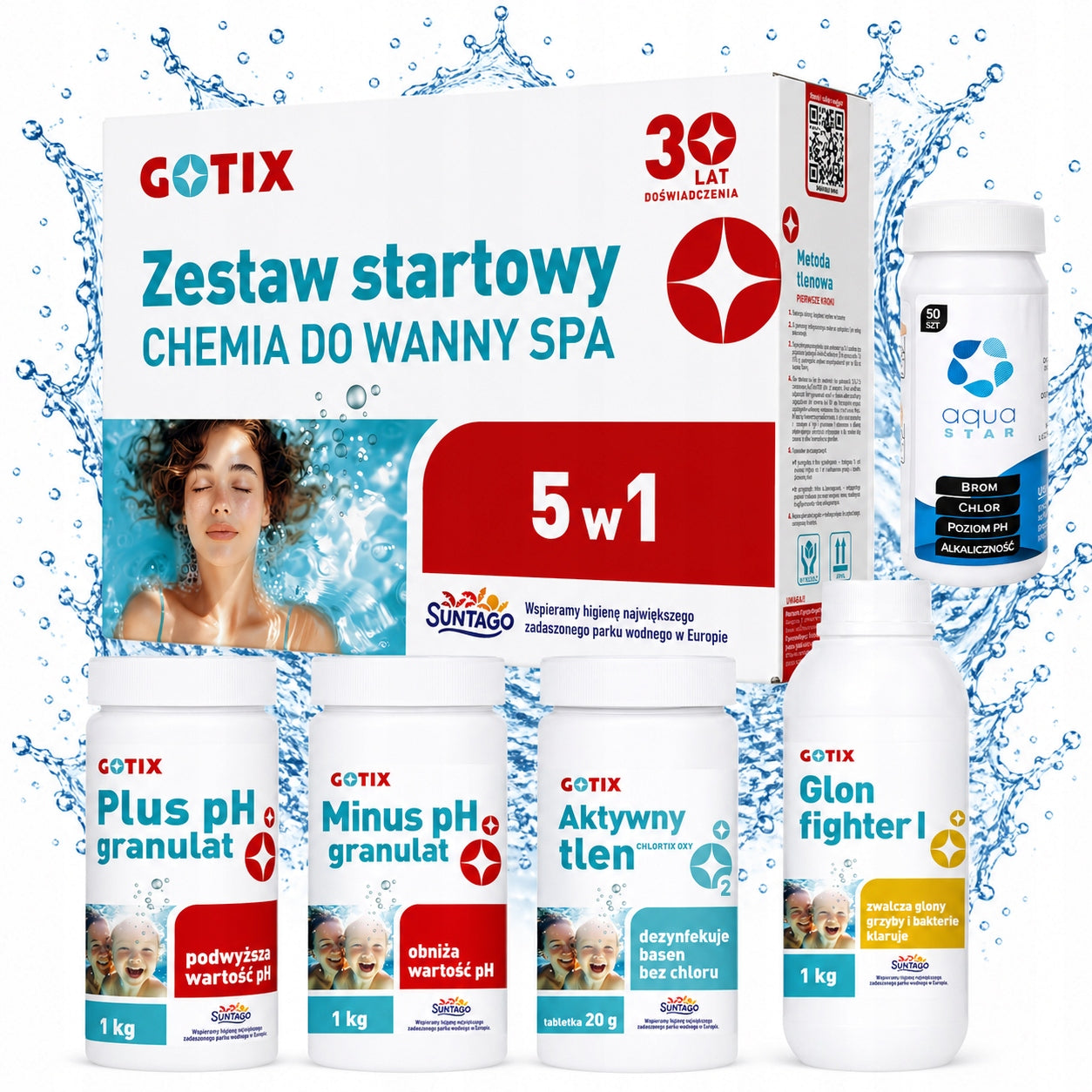 STARTER KIT CHLORINE CHEMISTRY JACUZZI BATH SPA POOL ACTIVE OXYGEN PH ALGAE
