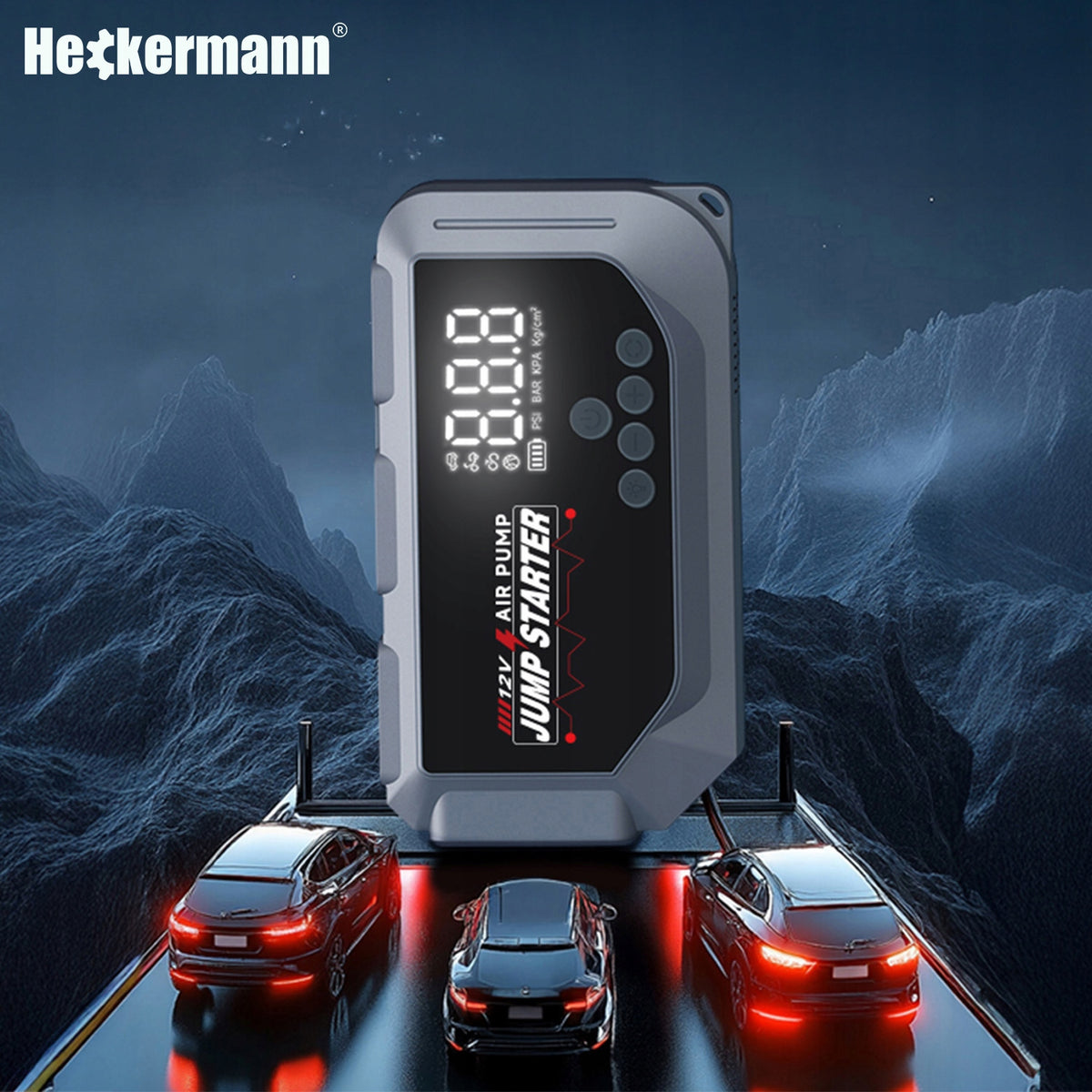 STARTING DEVICE BOOSTER JUMP STARTER 18000 mAh COMPRESSOR 150PSI 2in1 Brand Heckermann