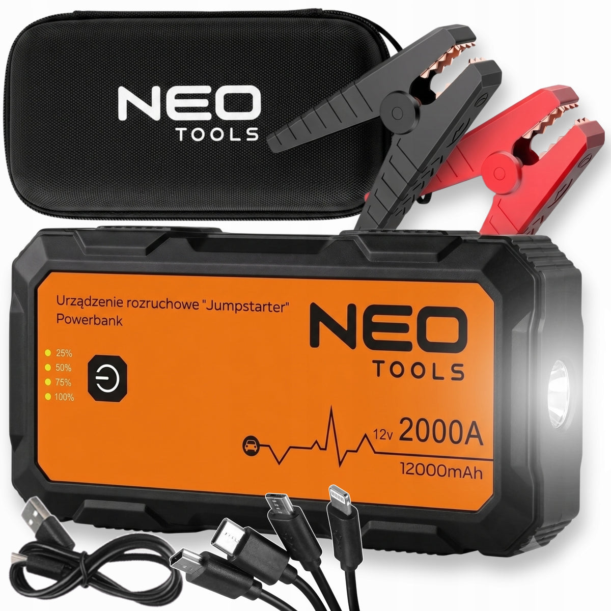 STARTING DEVICE BOOSTER JUMP STARTER POWERBANK 12000mAh LED NEO TOOLS