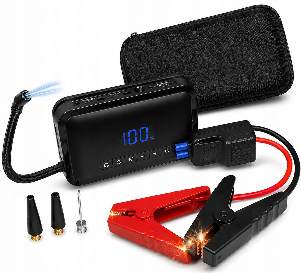 STARTING DEVICE BOOSTER POWERFUL JUMP STARTER COMPRESSOR POWERBANK 4in1