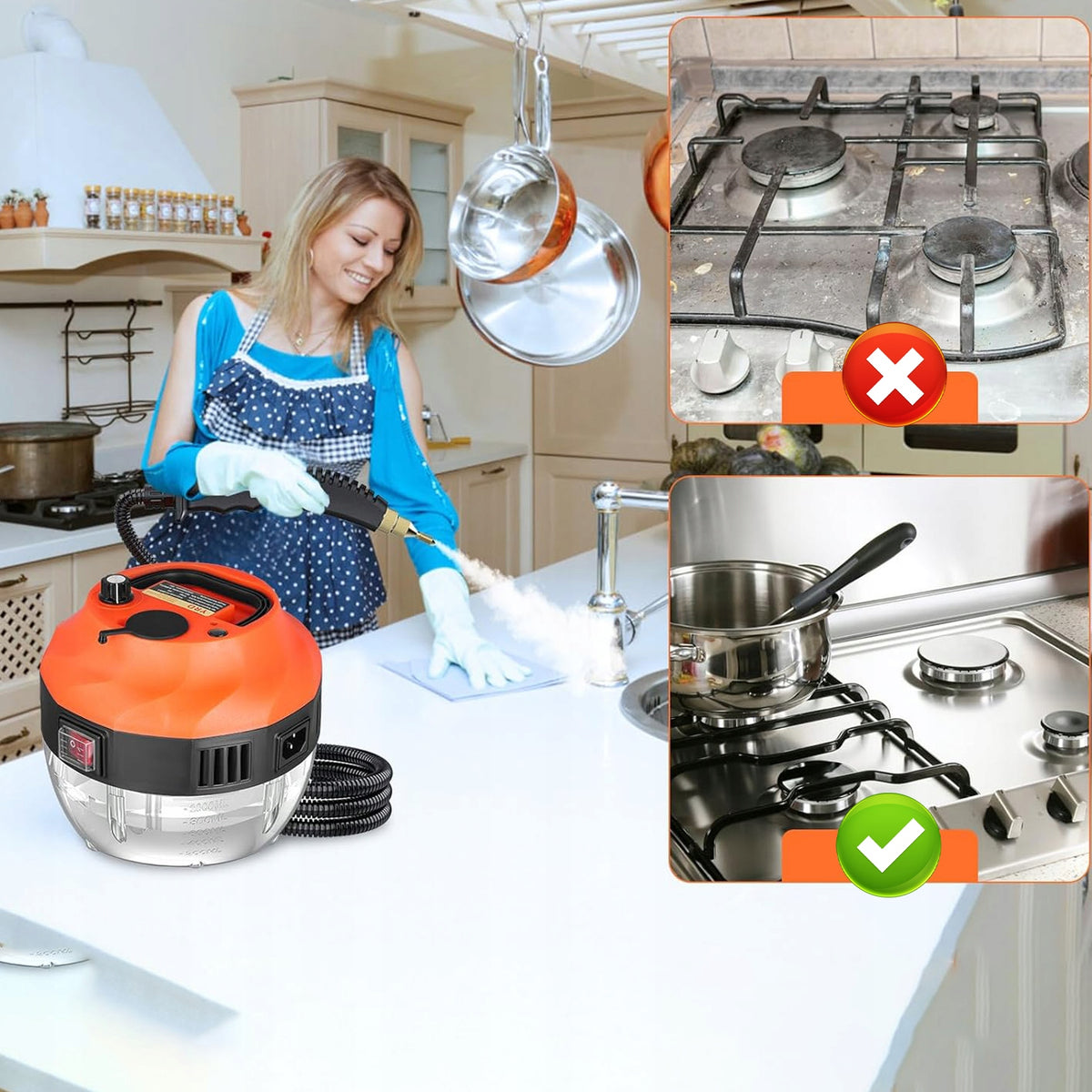 STEAM CLEANER STEAMER 2500W 3bar 1L FOR KITCHEN FURNITURE Packaging status original