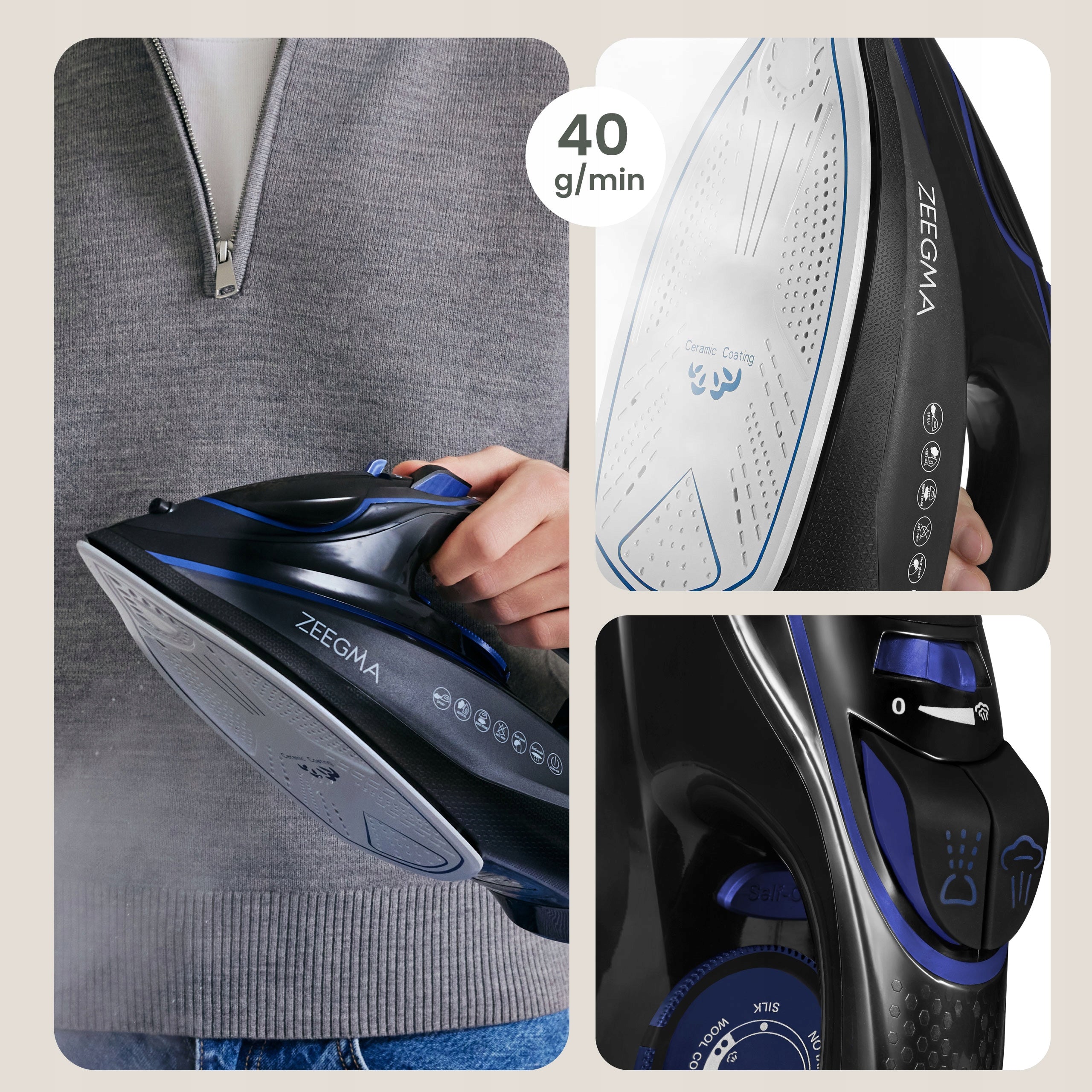 STEAM IRON 3100W HIGH POWER CERAMIC COATING INNOVATION ANTI-DRIP Manufacturer code mocne żelazko STRAŻAK CERAMICZNA POWŁOKA
