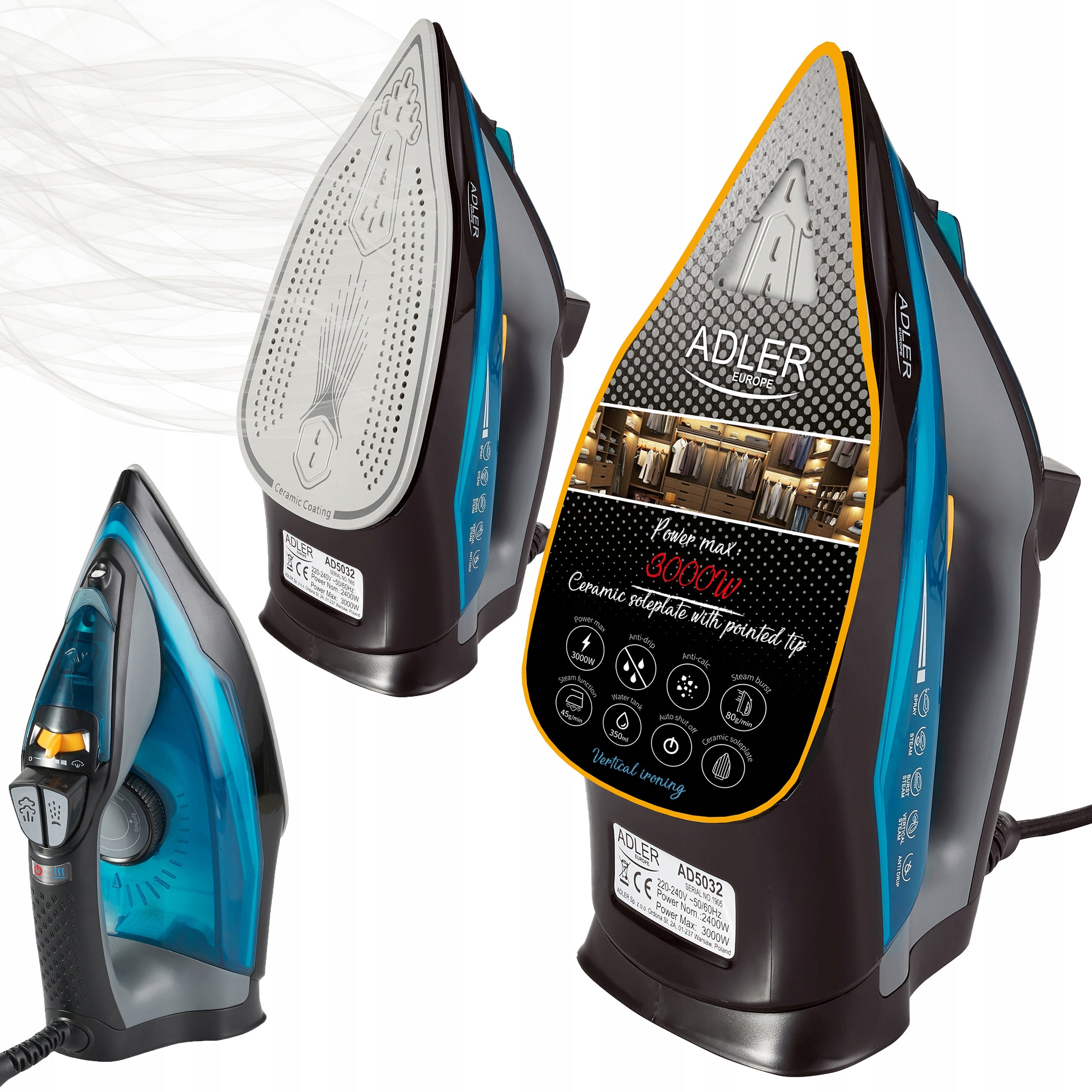 STEAM IRON CERAMIC HAND STRONG 3000W FIREFIGHTER ANTI-DRIP ANTI-CALC Packaging status original