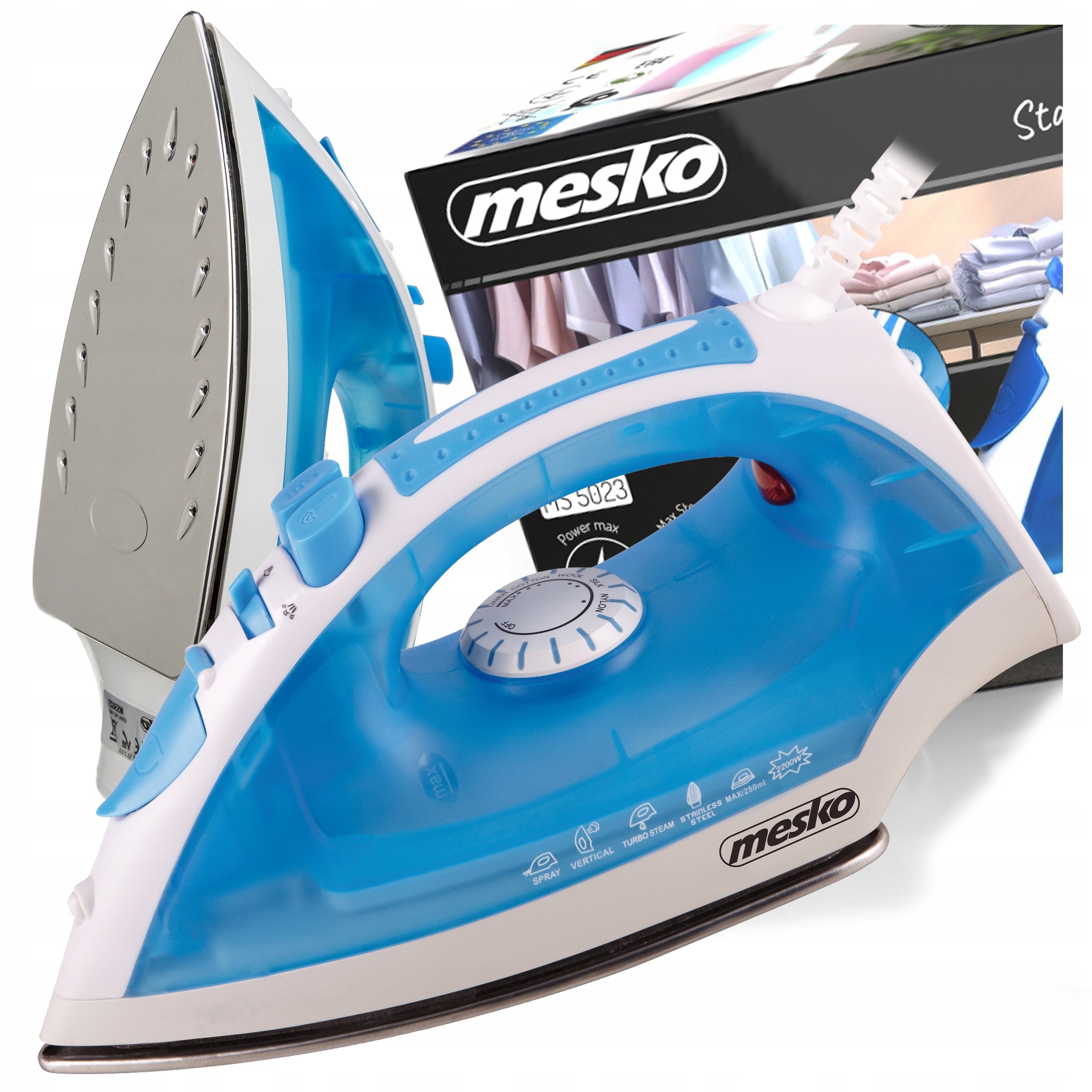 STEAM IRON FOR IRONING TEMPERATURE CONTROL FOOT INOX 2200W MESKO