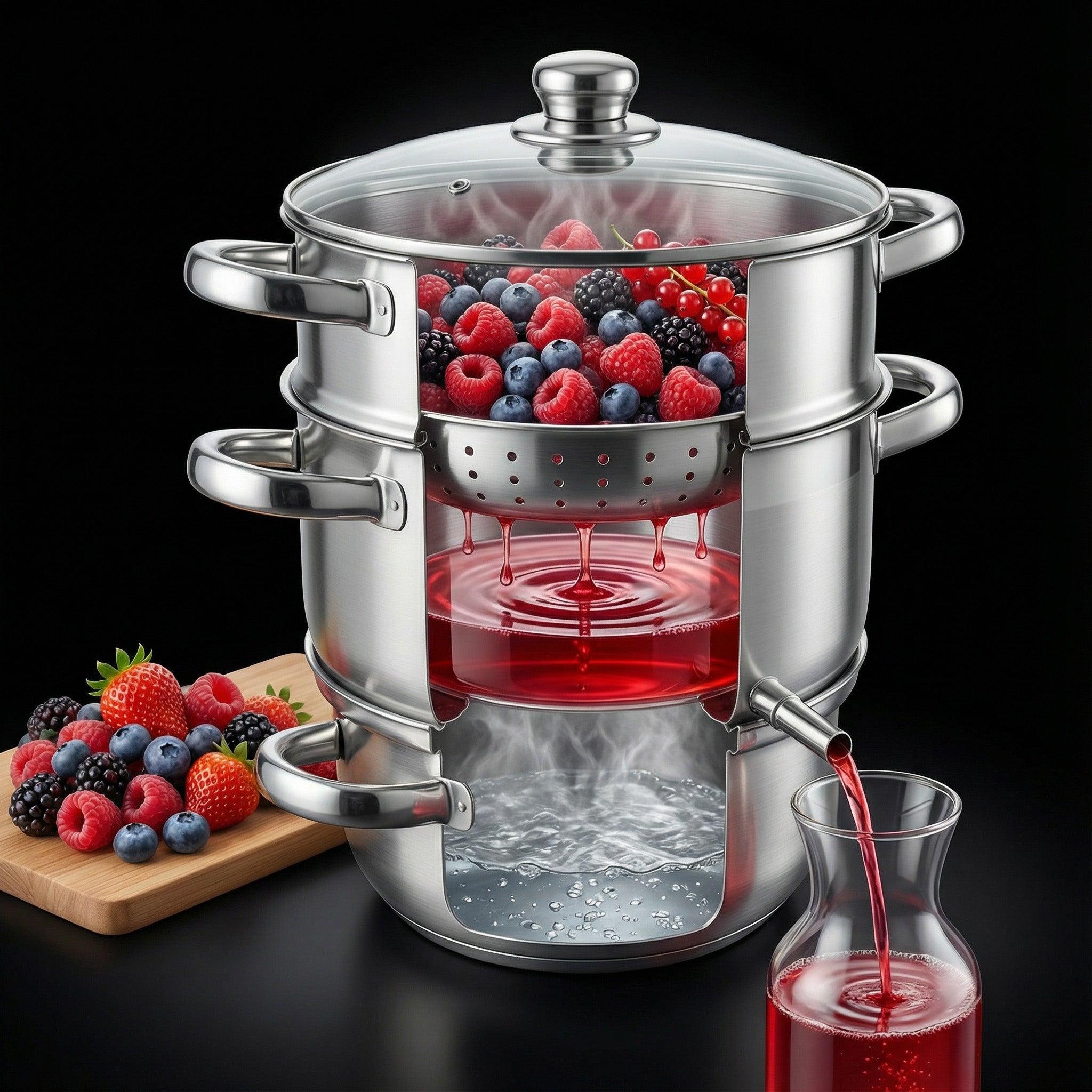 STEAM JUICER STEAMING POT 8L 4 EL. FOR FRUITS AND VEGETABLES Manufacturer code BOK-01646