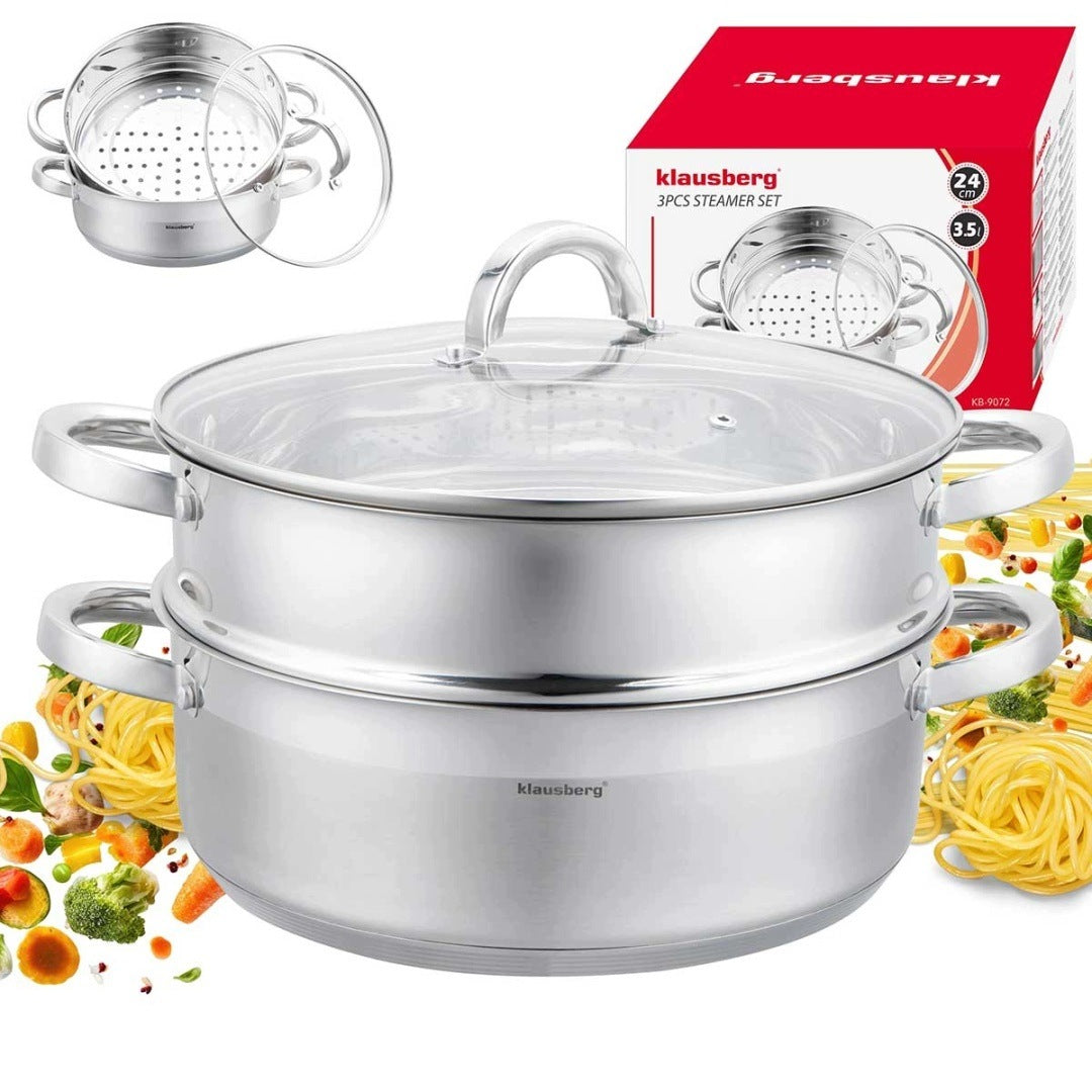 STEAM POT KLAUSBERG 24CM STAINLESS STEEL 3 ELEMENTS KB-9072