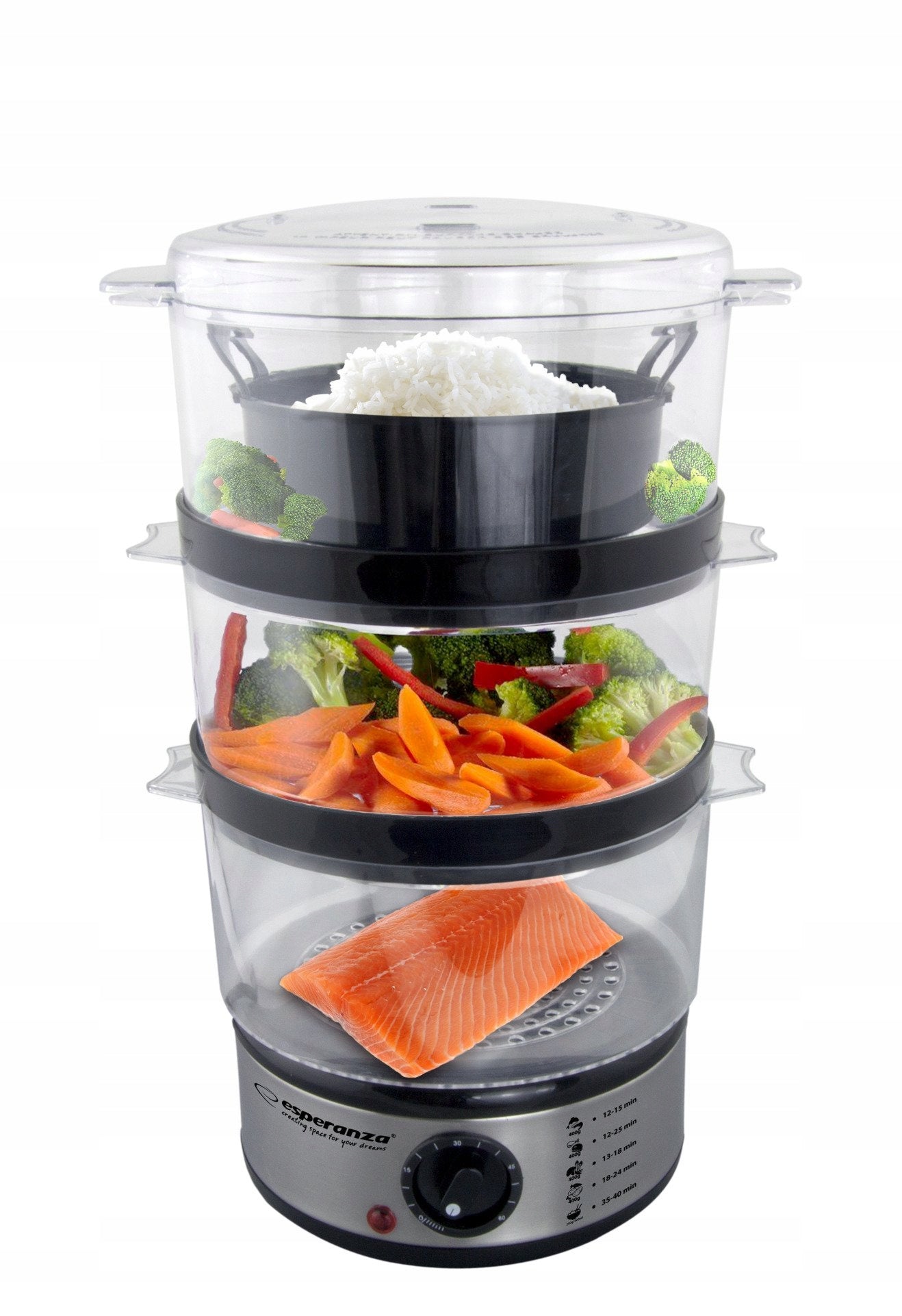 STEAM VOLCANO STEAMER 400W 7,5L 3 LEVELS TIMER HEALTHY COOKING Brand Esperanza