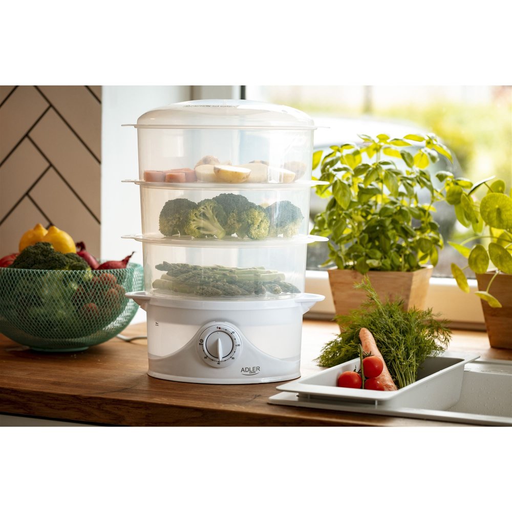 STEAMING ELECTRIC STEAMER 3 LEVEL TIMER WHITE 800W ADLER Manufacturer code ADLER AD 633