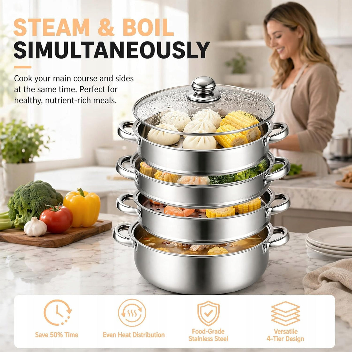 STEAMING POT 28 CM STAINLESS STEEL CARTRIDGE Capacity 28 l