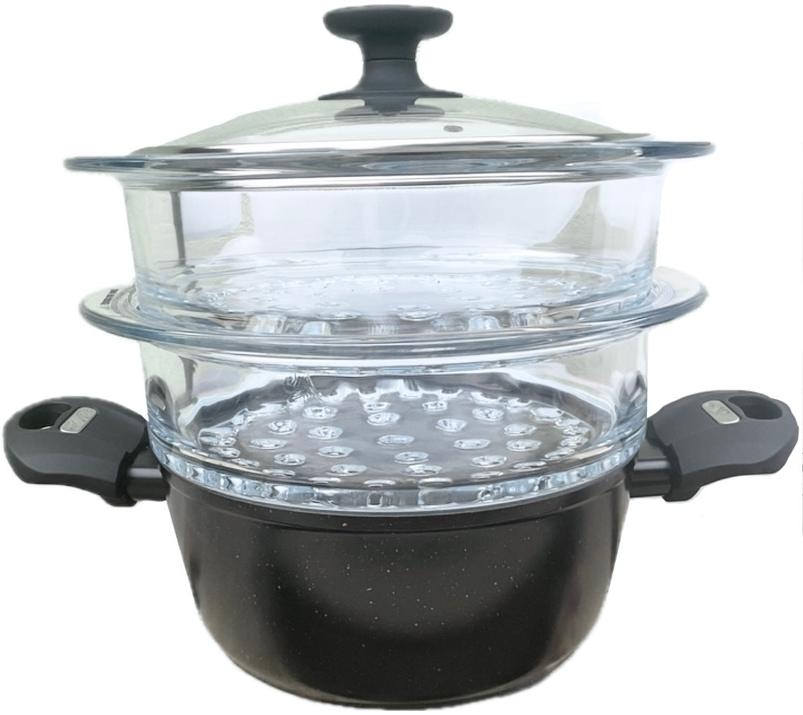STEAMING POT STEAMER 2 levels SIEVE GLASS INDUCTION 20cm Manufacturer code Garnek powłoka OLDMAN Ambition na parę piętro