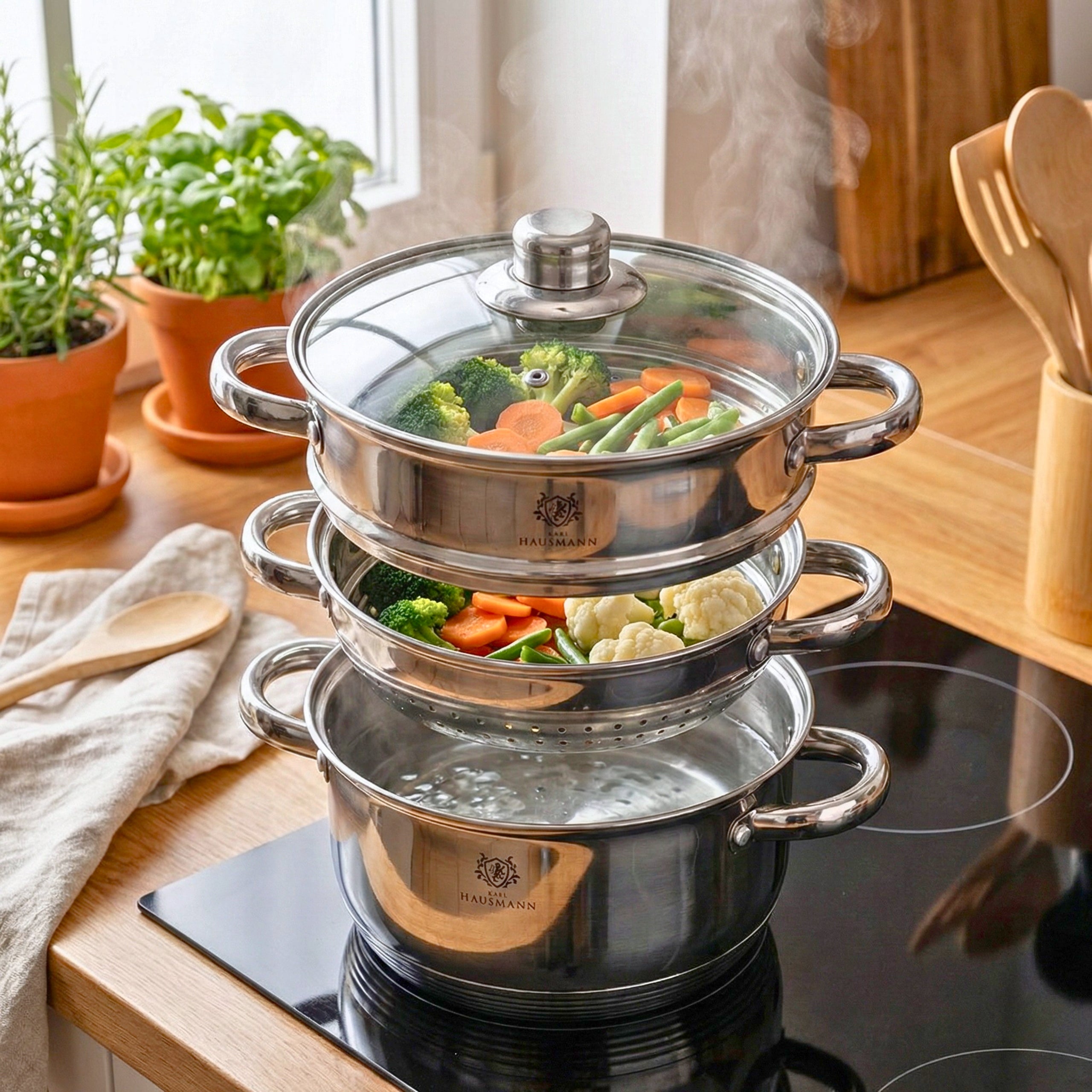 STEAMING POT STEAMER 3,3L 20CM POT INDUCTION GAS POTS Packaging status original