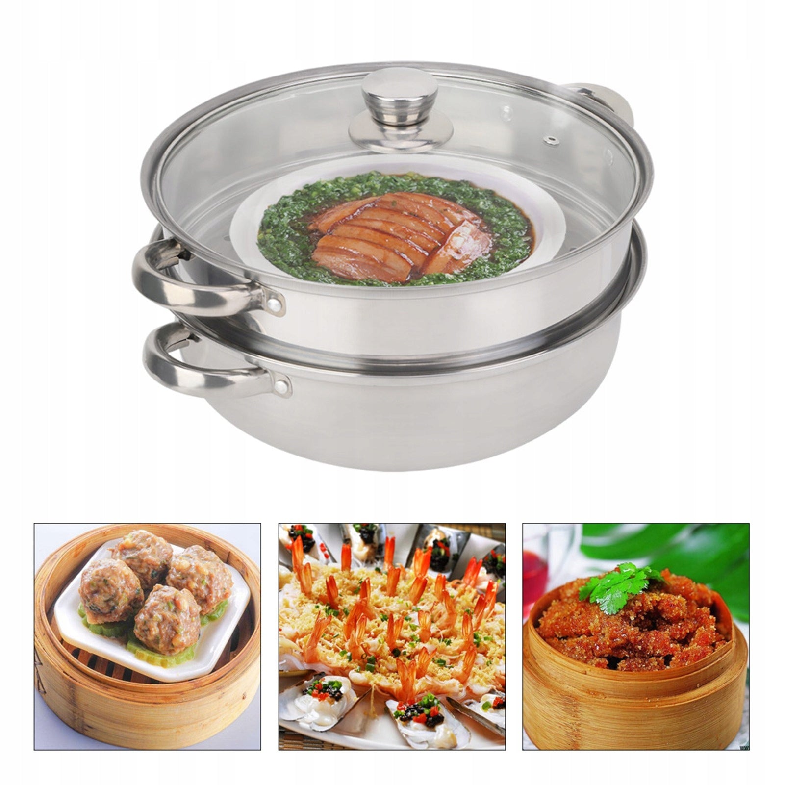 STEAMING POT TWO-LEVEL STAINLESS STEEL 27*27*19.5CM Packaging status original