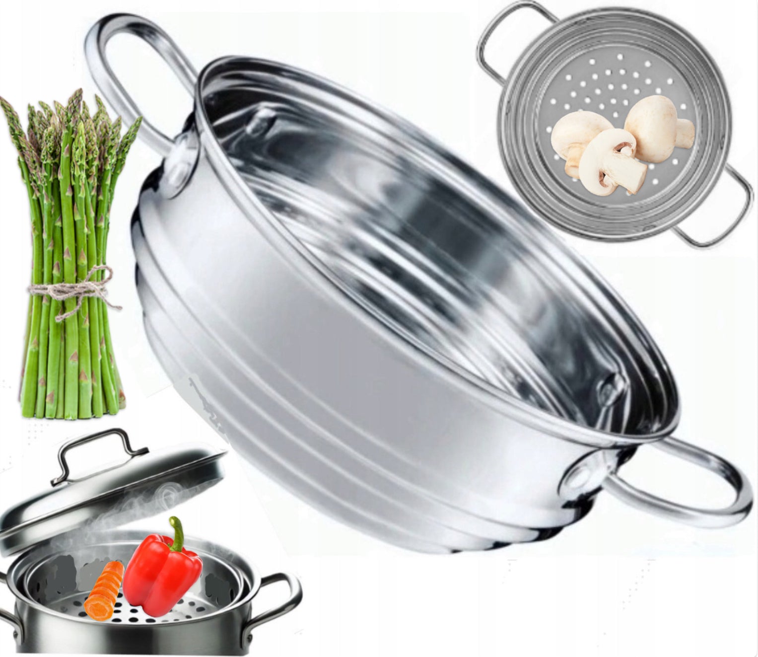 STEAMING SIEVE METAL STEEL POT INSERT 20,18,16 cm