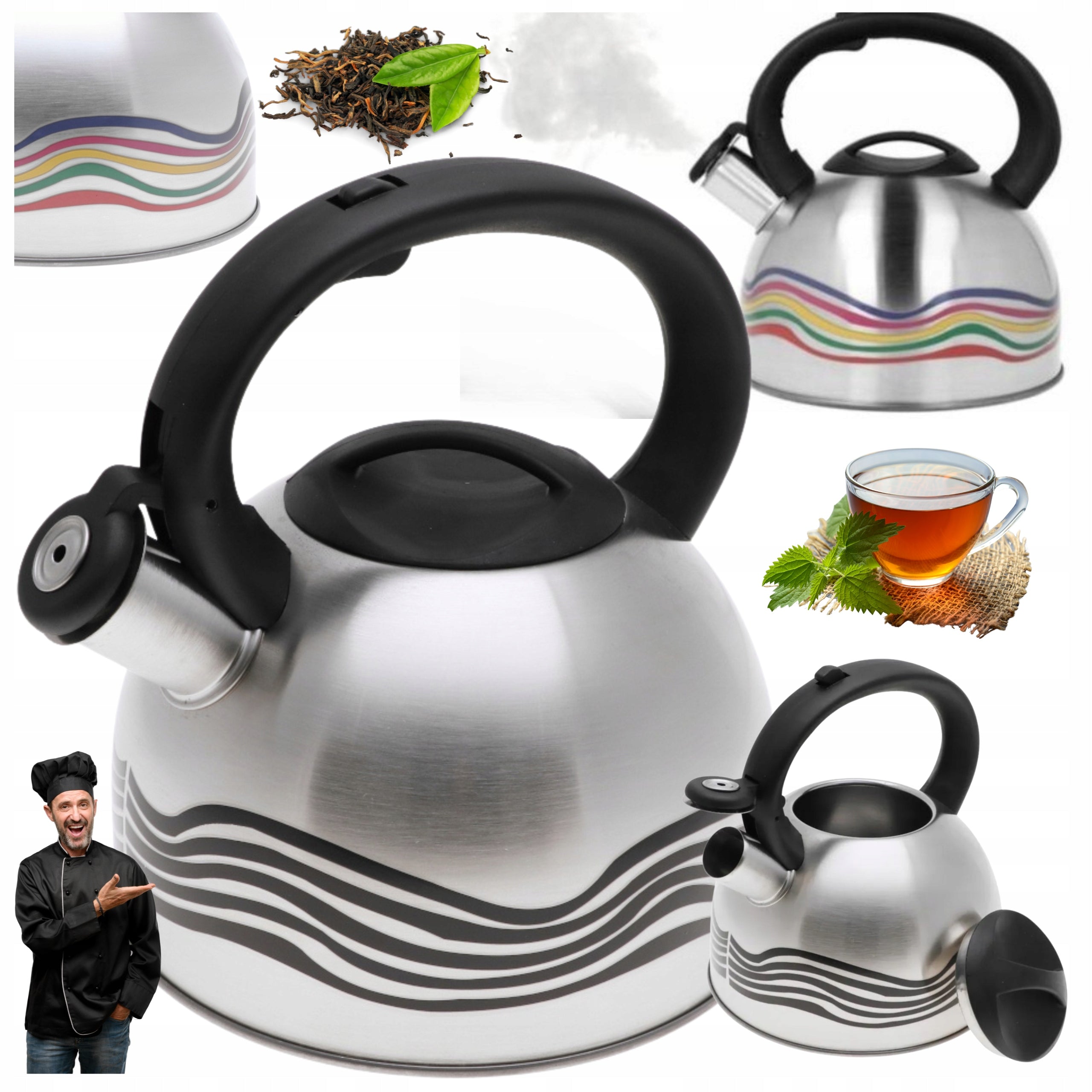 STEEL KETTLE 2,5L with Whistle Kettle COLOR CHANGING GAS INDUCTION