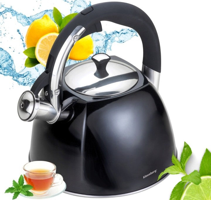 STEEL KETTLE 3L BLACK WITH WHISTLE GAS INDUCTION
