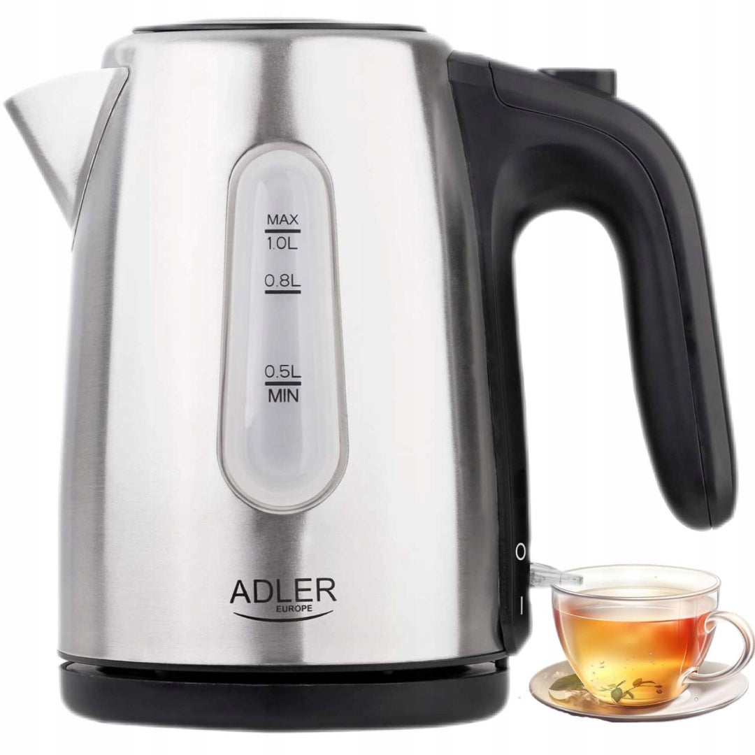 STEEL KETTLE ELECTRIC CORDLESS 1L ENERGY SAVING 1200W SILVER
