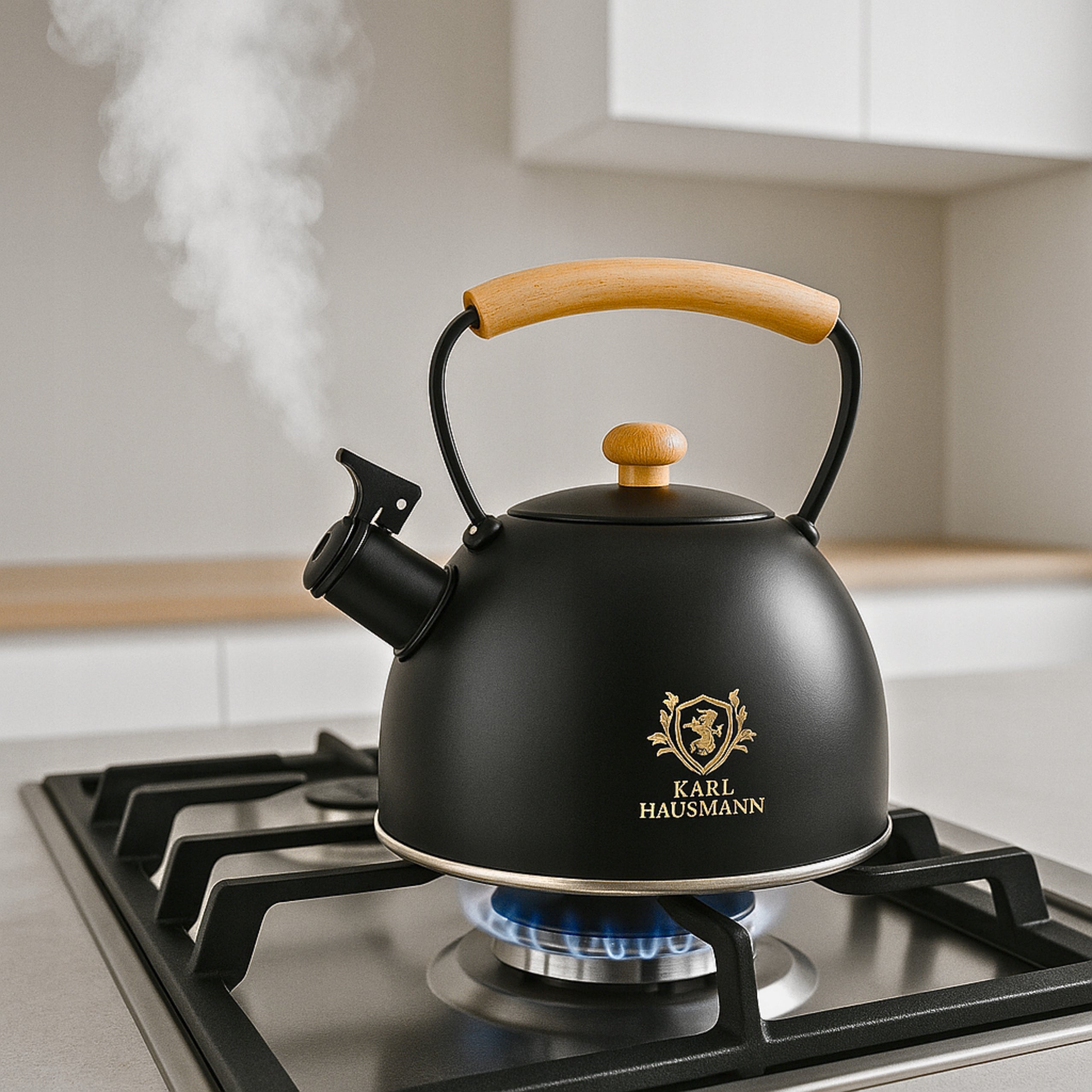 STEEL KETTLE FOR GAS 2,5L BLACK WITH WHISTLE +WOODEN HANDLE INDUCTION Manufacturer code 5905155012142