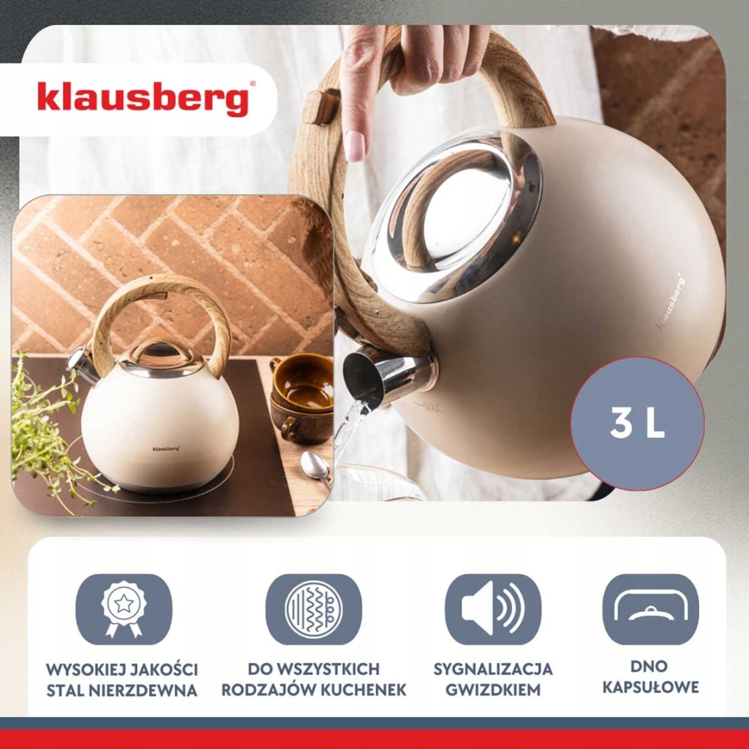 STEEL KETTLE WITH WHISTLE 3L KLAUSBERG KB-7956 BEIGE MATT Brand Klausberg