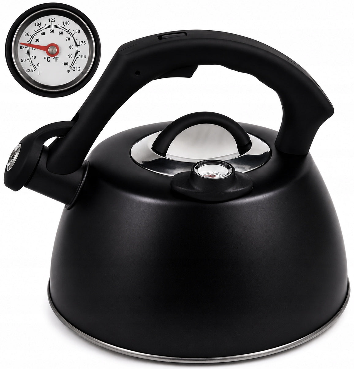 STEEL KETTLE WITH WHISTLE AND THERMOMETER BLACK MAT GAS INDUCTION 3 L