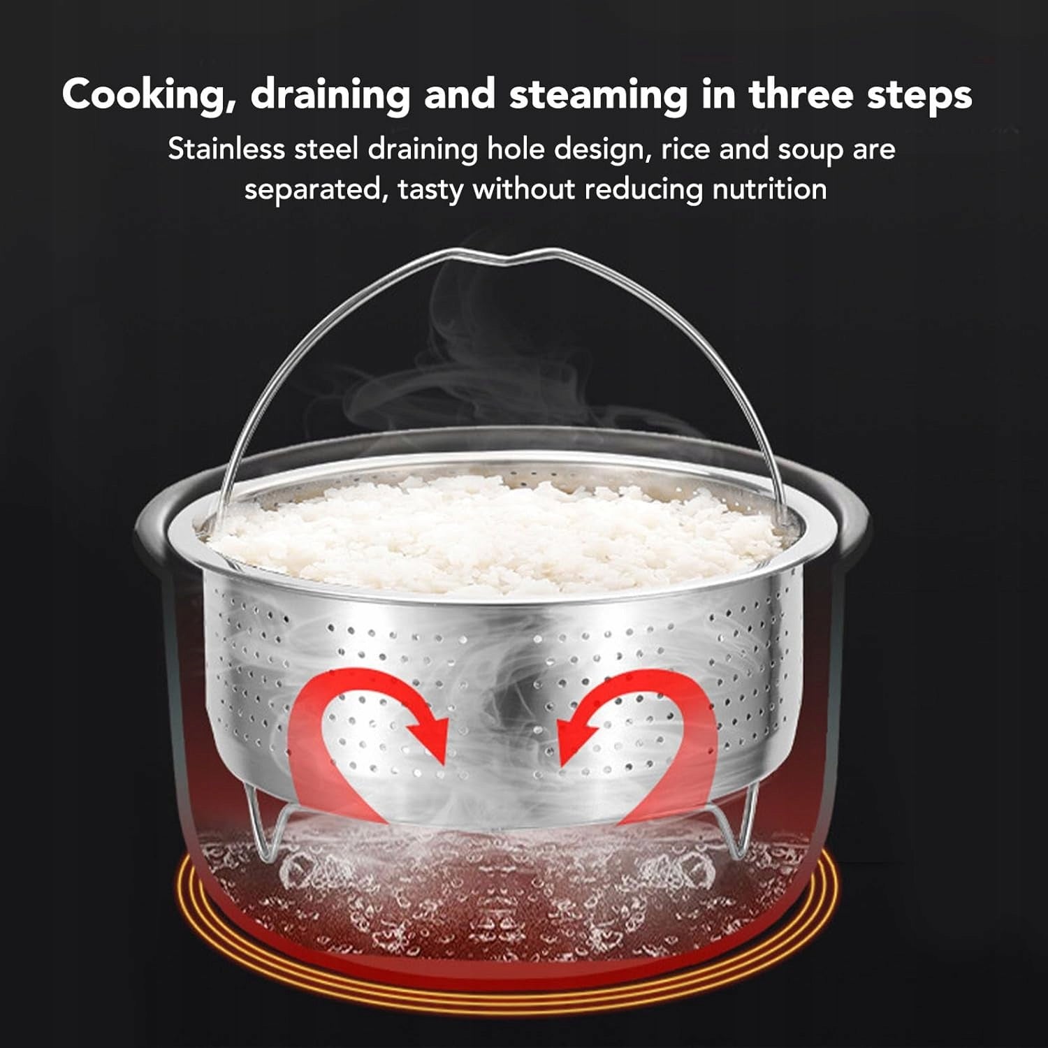 STEEL STEAM BASKET WITH RICE SUGAR REMOVAL HANDLE Capacity 9.4 l