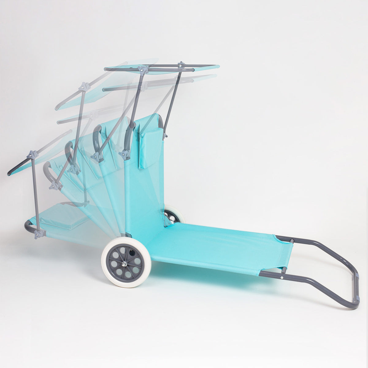 STEEL SUN LOUNGER WITH WHEELS FOLDING TOURIST REST MINT 52 x 150cm Packaging status original