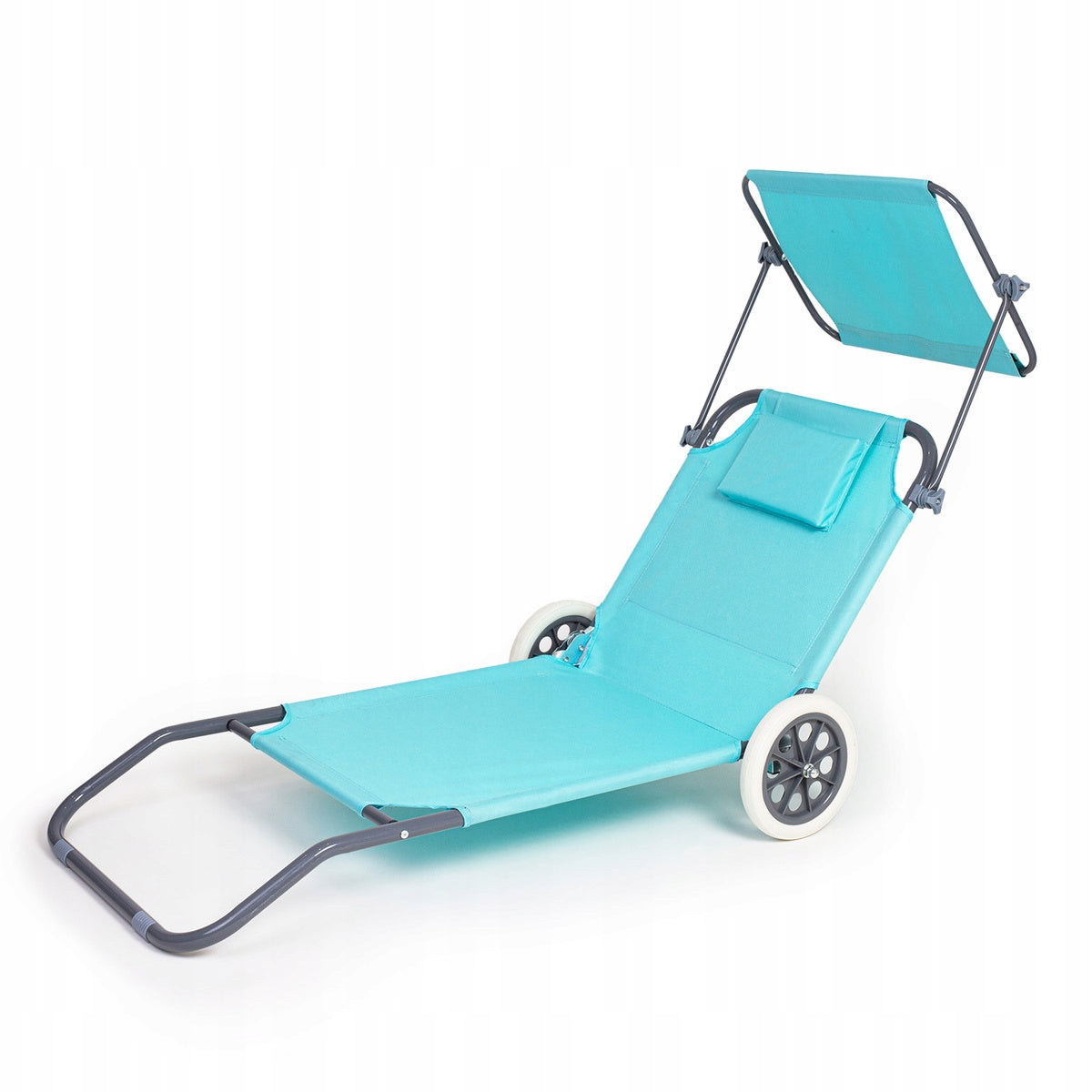 STEEL SUN LOUNGER WITH WHEELS FOLDING TOURIST REST MINT 52 x 150cm Weight 5.3 kg