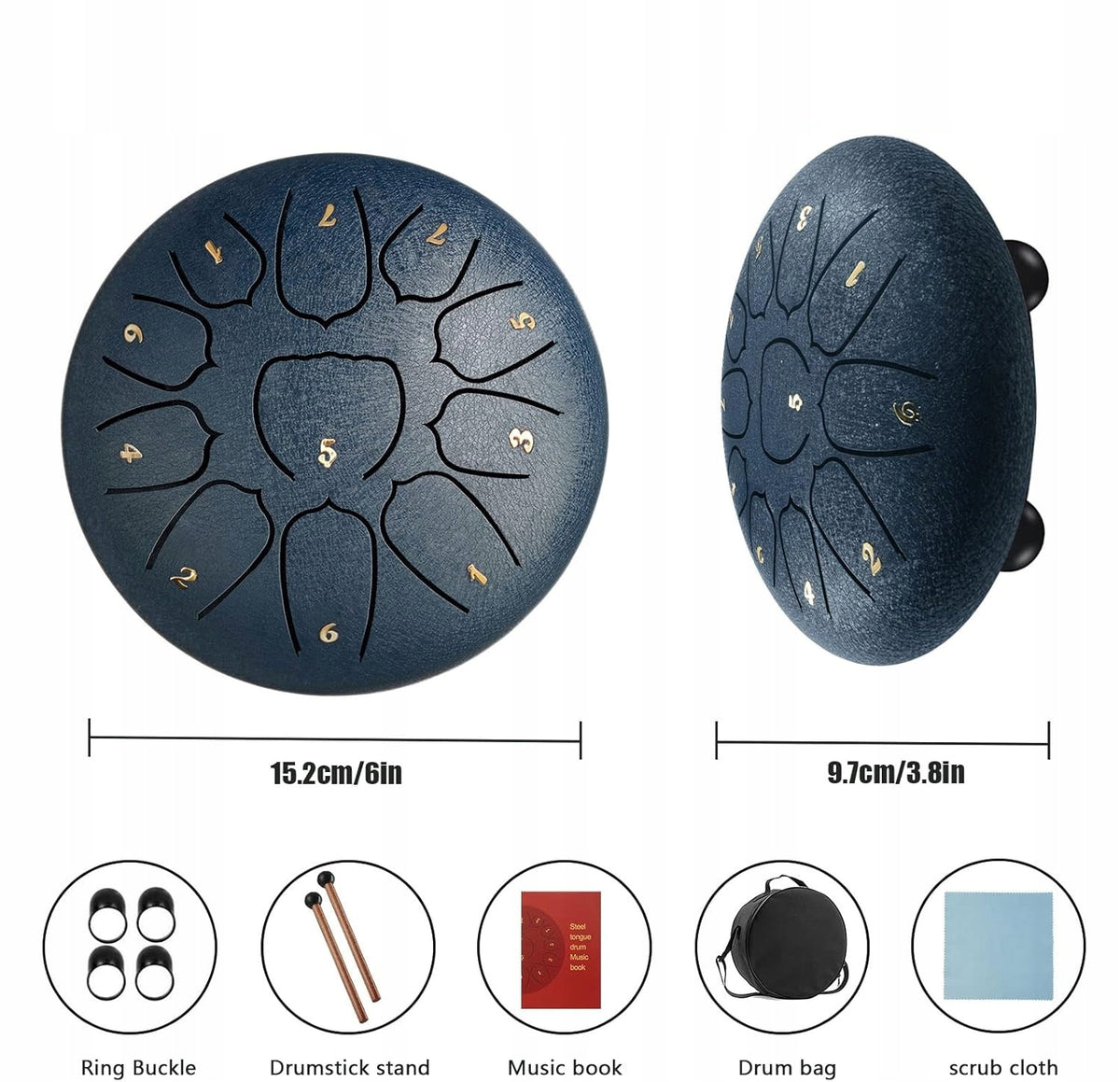 STEEL TONGUE DRUM DISC DRUM FOR CHILDREN 11 TONES 15CM Manufacturer code BĘBENEK JĘZYKOWY 11 TONÓW TONGUE INSTRUMENT