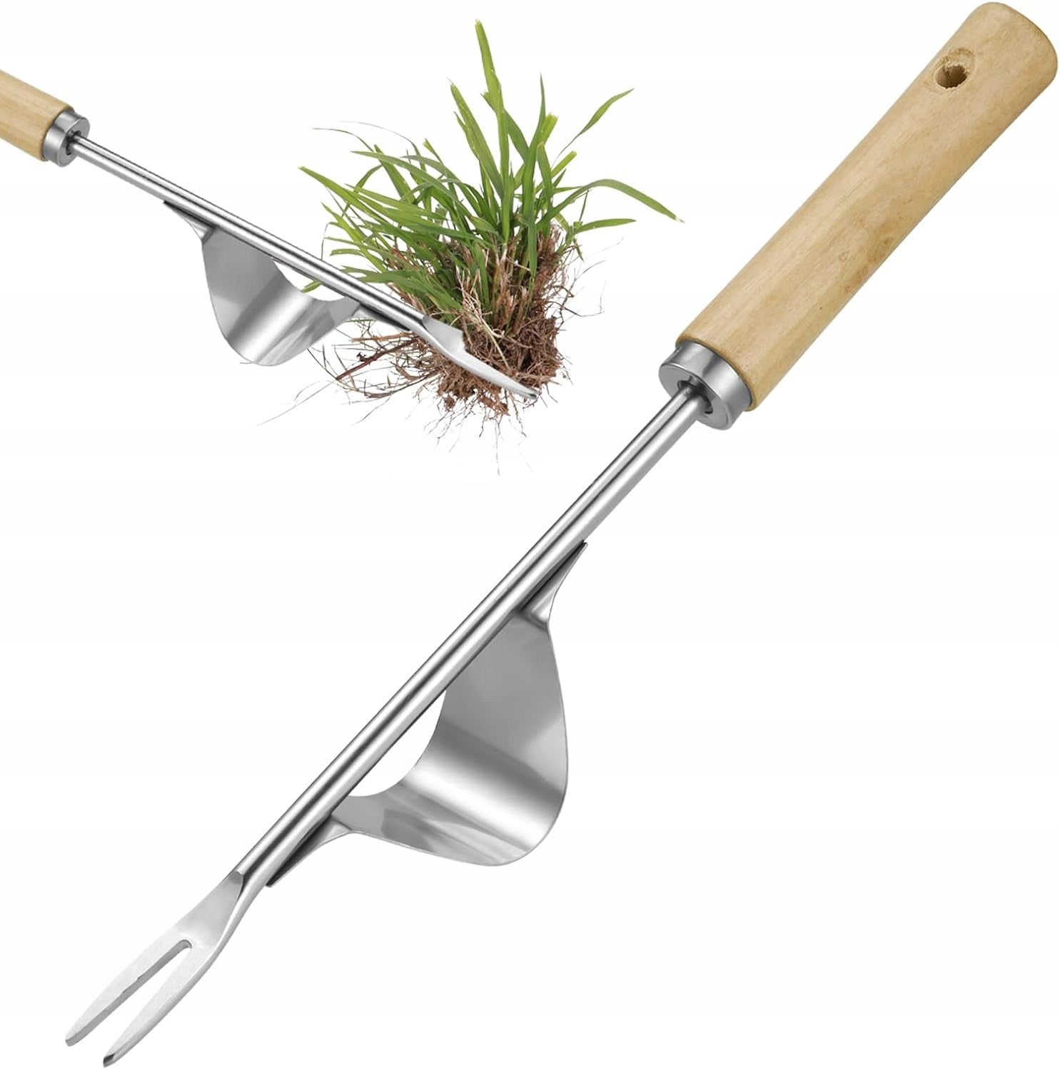 STEEL WEED REMOVAL TOOL WITH WOODEN HANDLE