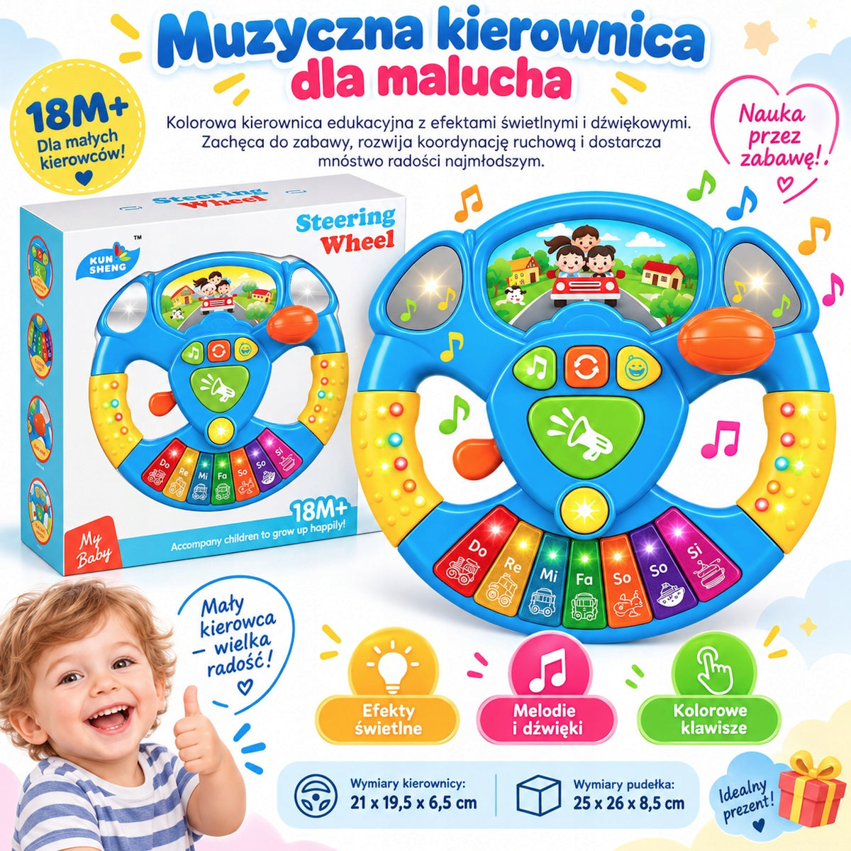 STEERING WHEEL BABY TOY AS A GIFT FOR BOY WITH SOUND LIGHTS Packaging status original