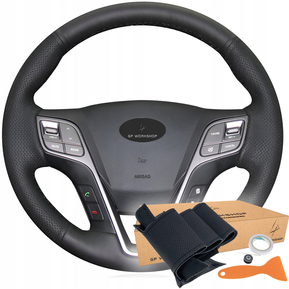 STEERING WHEEL COVER LEATHER HEM FOR HYUNDAI SANTA FE GRAND SANTA FE