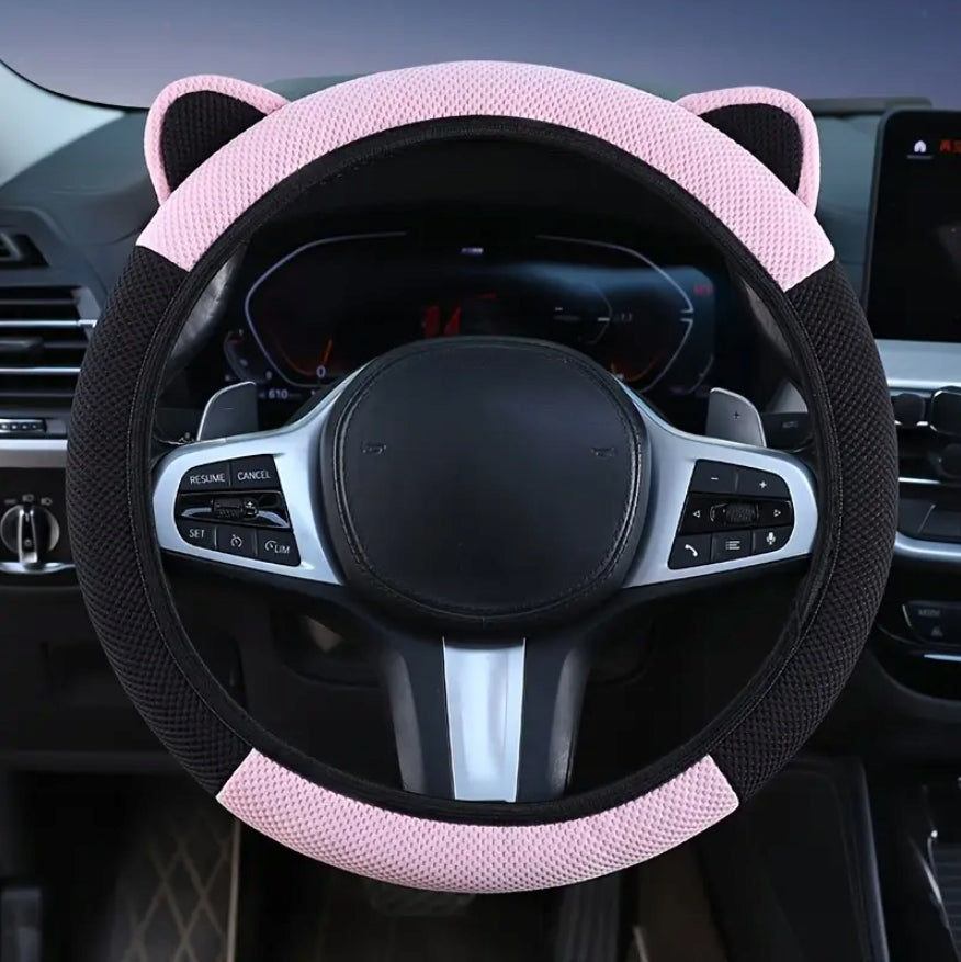 STEERING WHEEL COVER PINK WITH EARS NON-SLIP 36-38 CM OVERLAY Manufacturer's catalog number Pokrowiec na kierownice