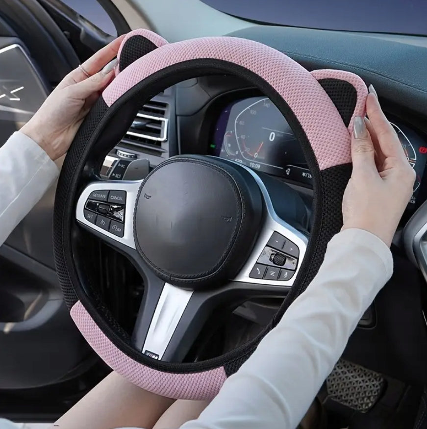 STEERING WHEEL COVER PINK WITH EARS NON-SLIP 36-38 CM OVERLAY Packaging status original